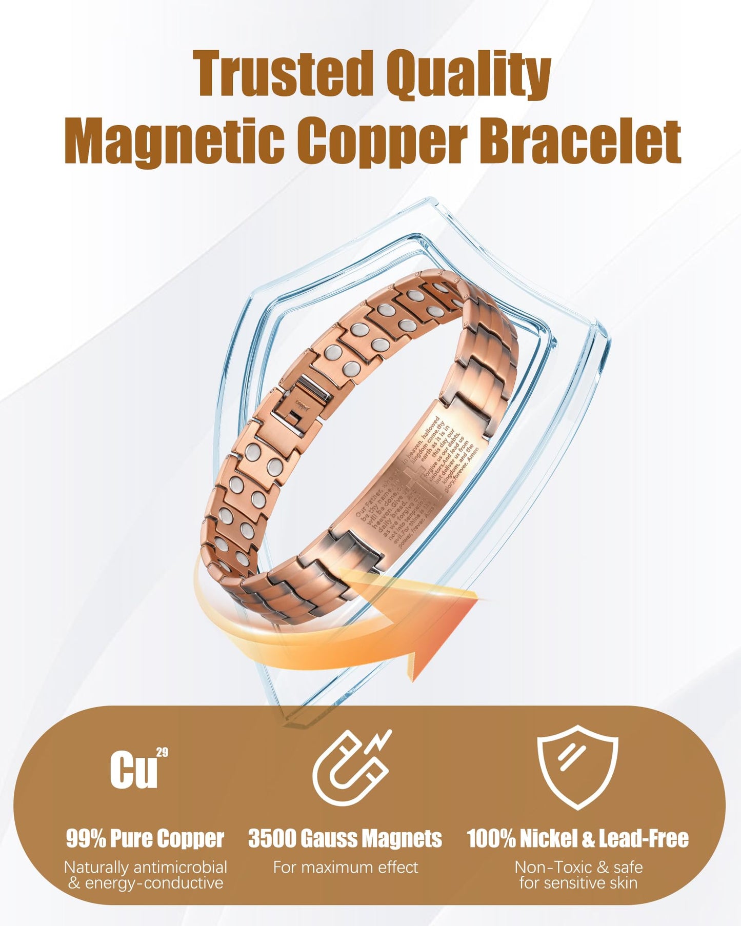 Jeracol Copper Cross Bracelet for Men, Ultra Strength Magnetic Bracelets for Men - Adjustable Copper Jewelry with Sizing Tool & Gift Box