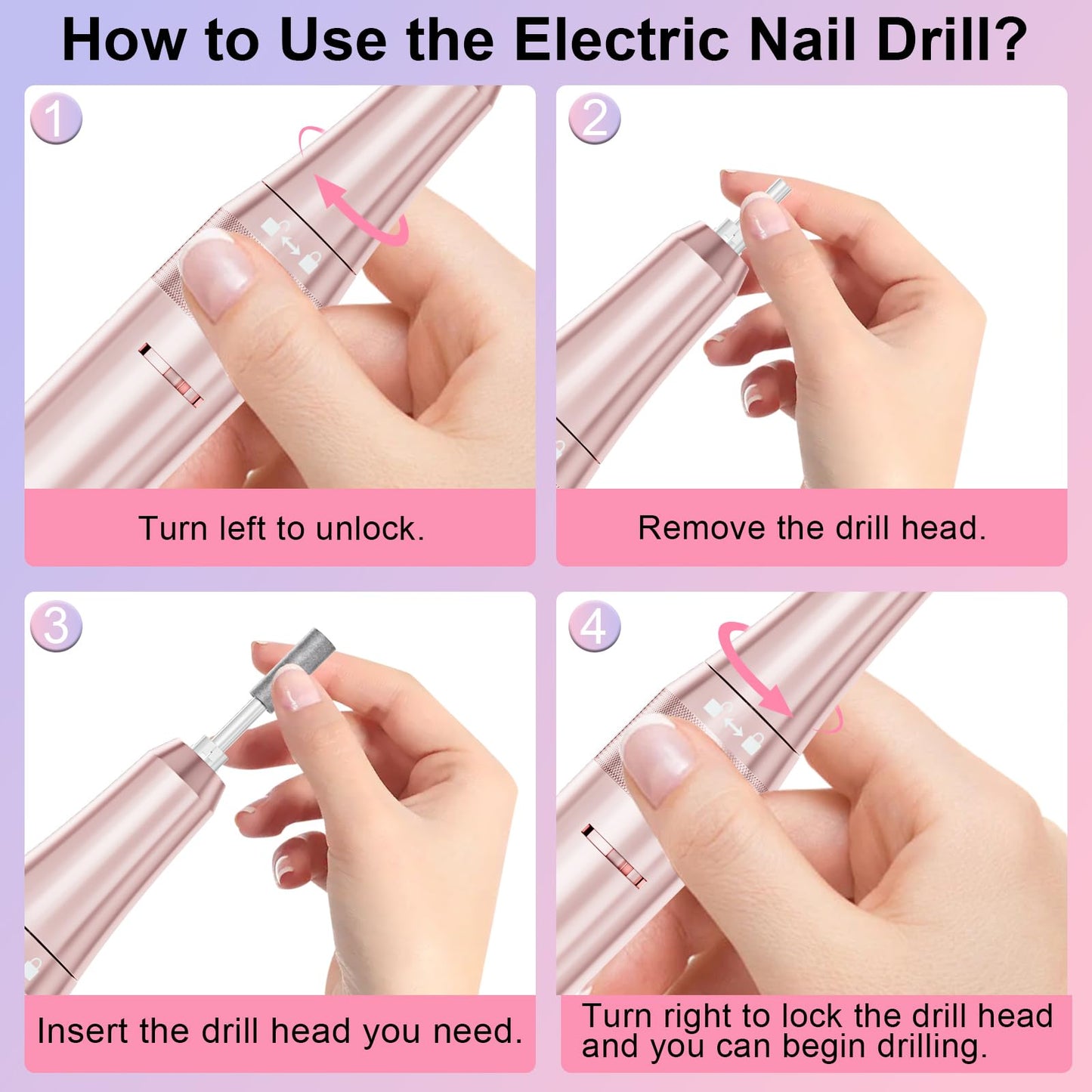 Professional Electric Nail Drill 40000RPM for Salon Home Use, Rechargeable Nail File Machine Kit with 12PCS Bits for Acrylic Gel Nails, Portable Efile Manicure Pedicure Tool (Pink Blue)