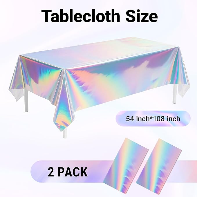 Iridescent Party Tablecloths, 54 x 108 Inches, 2-Pack