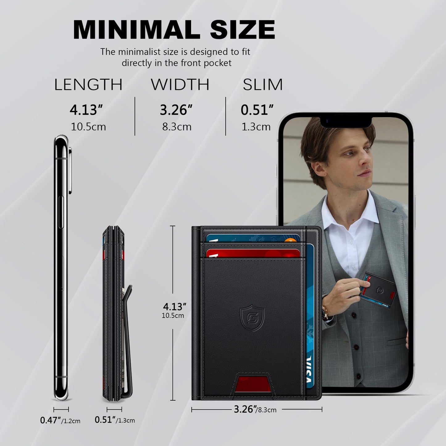 Wallet for Men 14-16 Cards, Minimalist Men Leather Wallet, Men's Front Pocket Bifold Wallets with Money Clip, Slim Thin Card Holder RFID Blocking Bill Folder & Magnetic Closure, Gifts for Men, Black