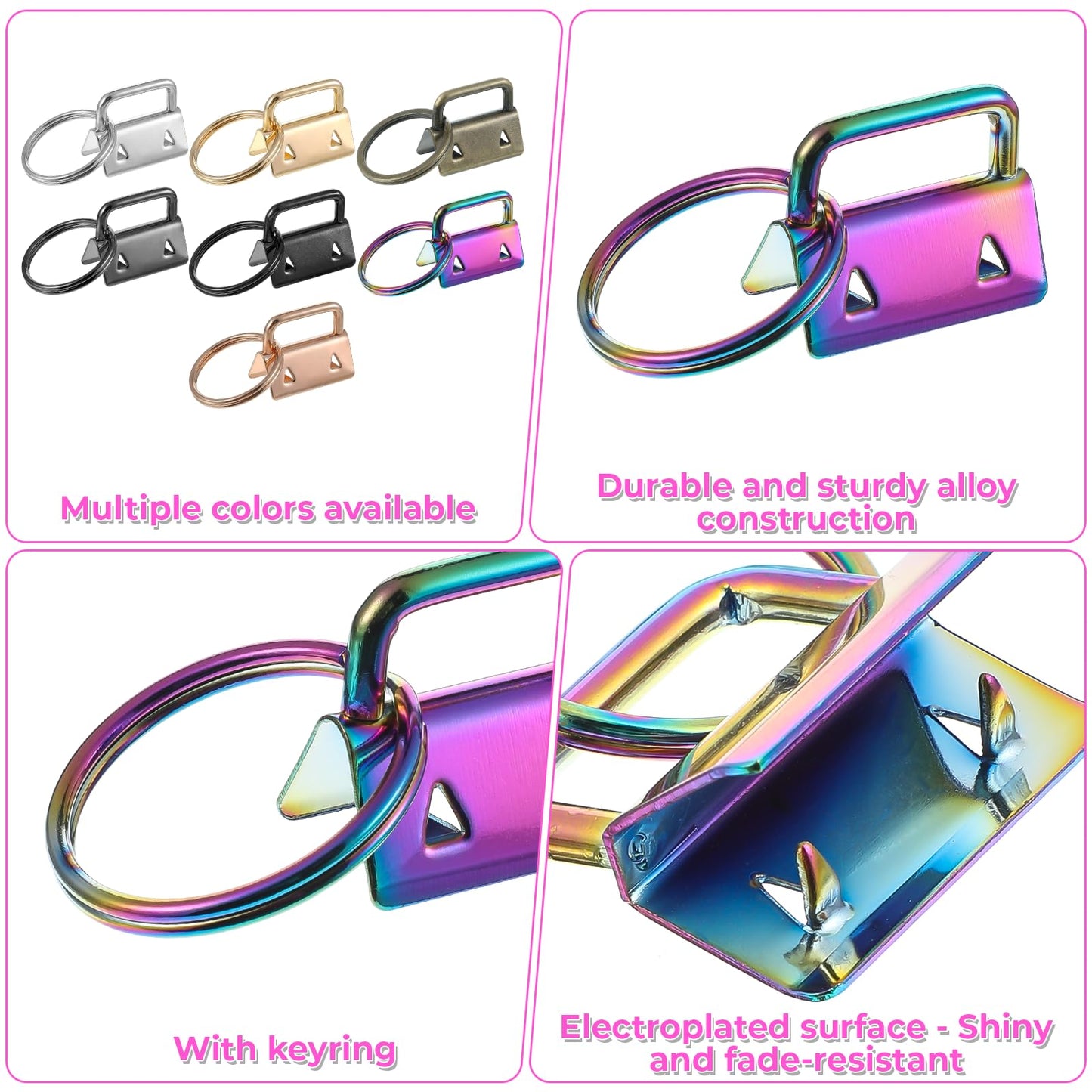 35Pcs Keychain Clamps with Split Rings, 1 Inch Key Fob Hardware Keychain with Rings, 7 Colors Wrist Key Chain Wristlet Sets, Wristlet Keychains Hardware for Lanyard, Crafts DIY Supplies for Gift