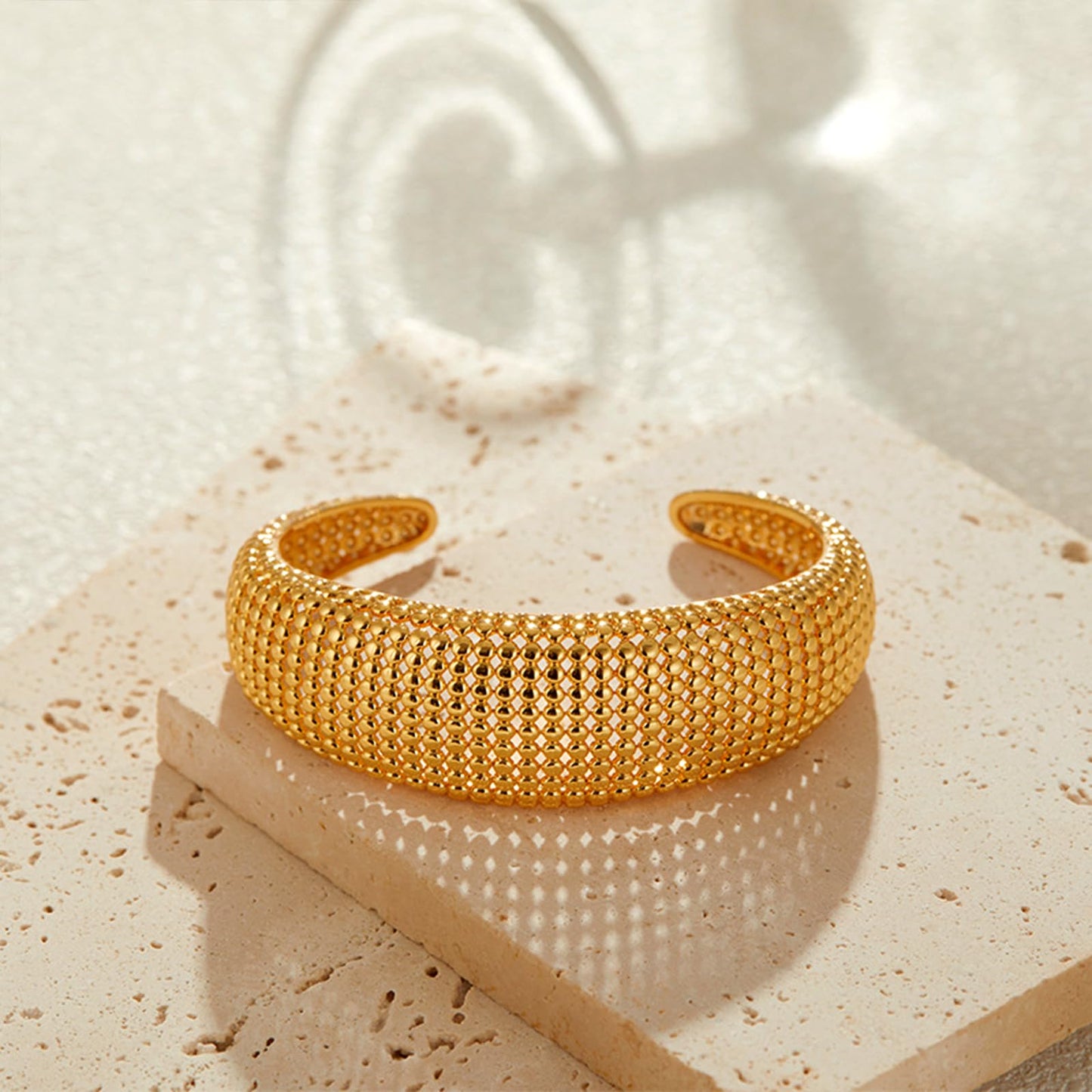 BXDA Gold Plated Hollowed Cuff Bangle Bracelet for Women, Trendy Handmade Chunky Stackable Open Bracelets Summer Fashion Jewelry Gift