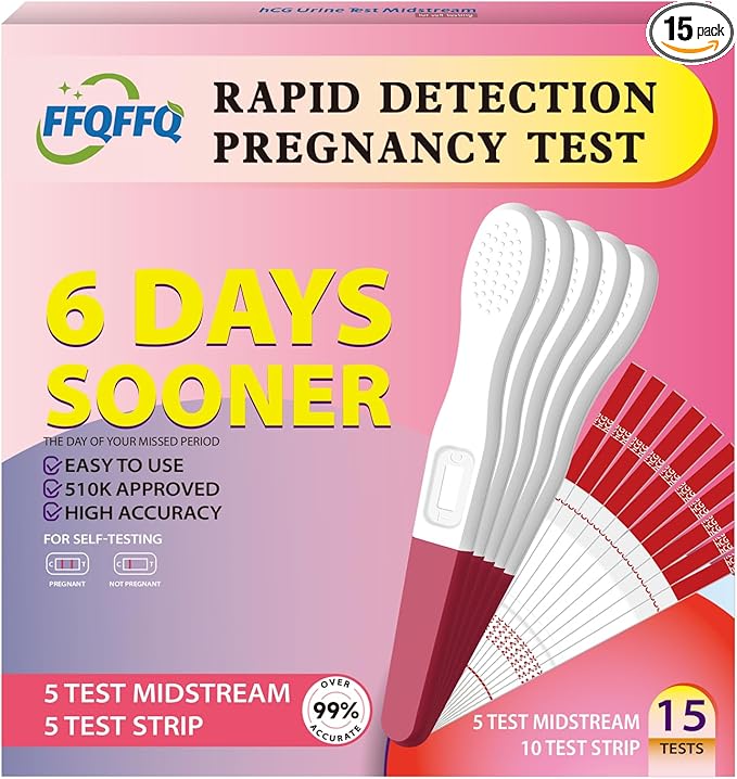 Pregnancy Test: Early Detection with Ultra High Sensitivity Home Pregnancy Midstream Test for Women Home Testing 5 Sticks + 10 Test Strips