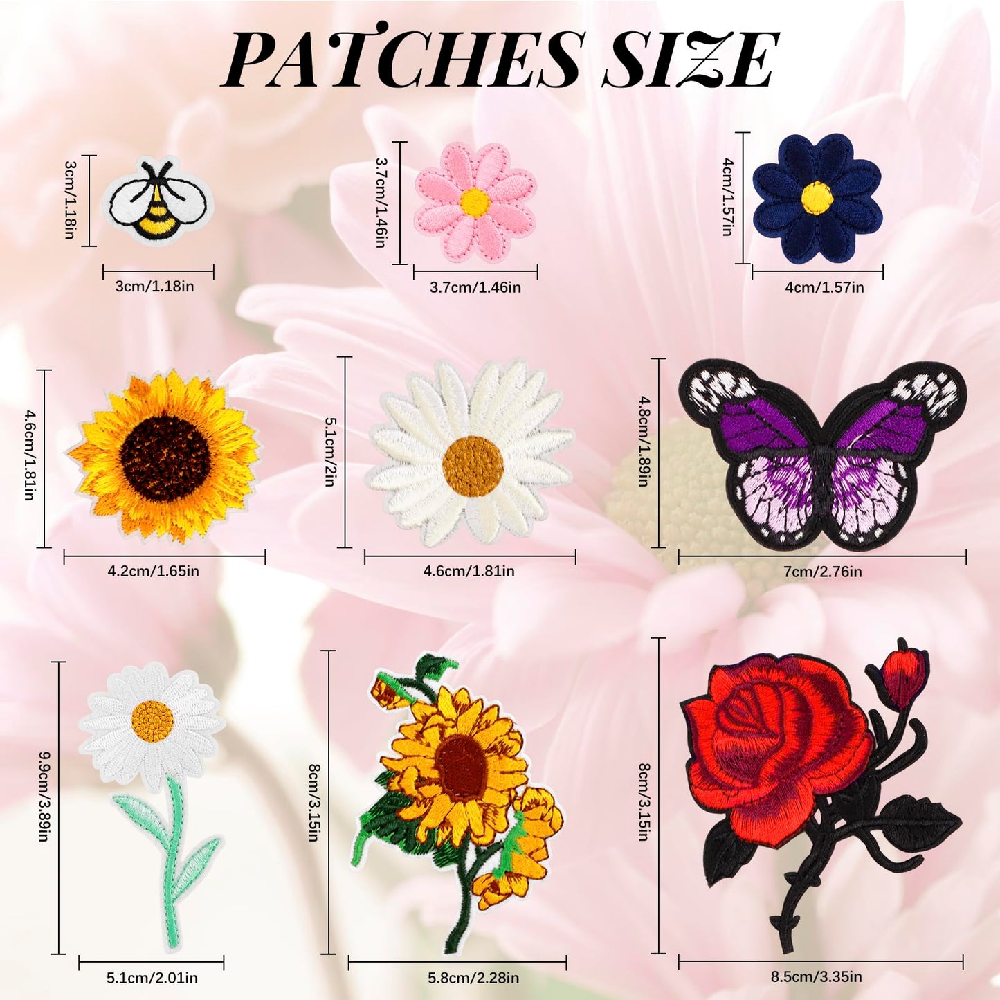RETON 72 Pcs Embroidered Iron On Patches for Clothing, Butterfly Flower Iron On Patches Set, Bee Rose Daisy Embroidered Patches, Applique Patches for Clothes, Jackets, Jeans, Backpacks