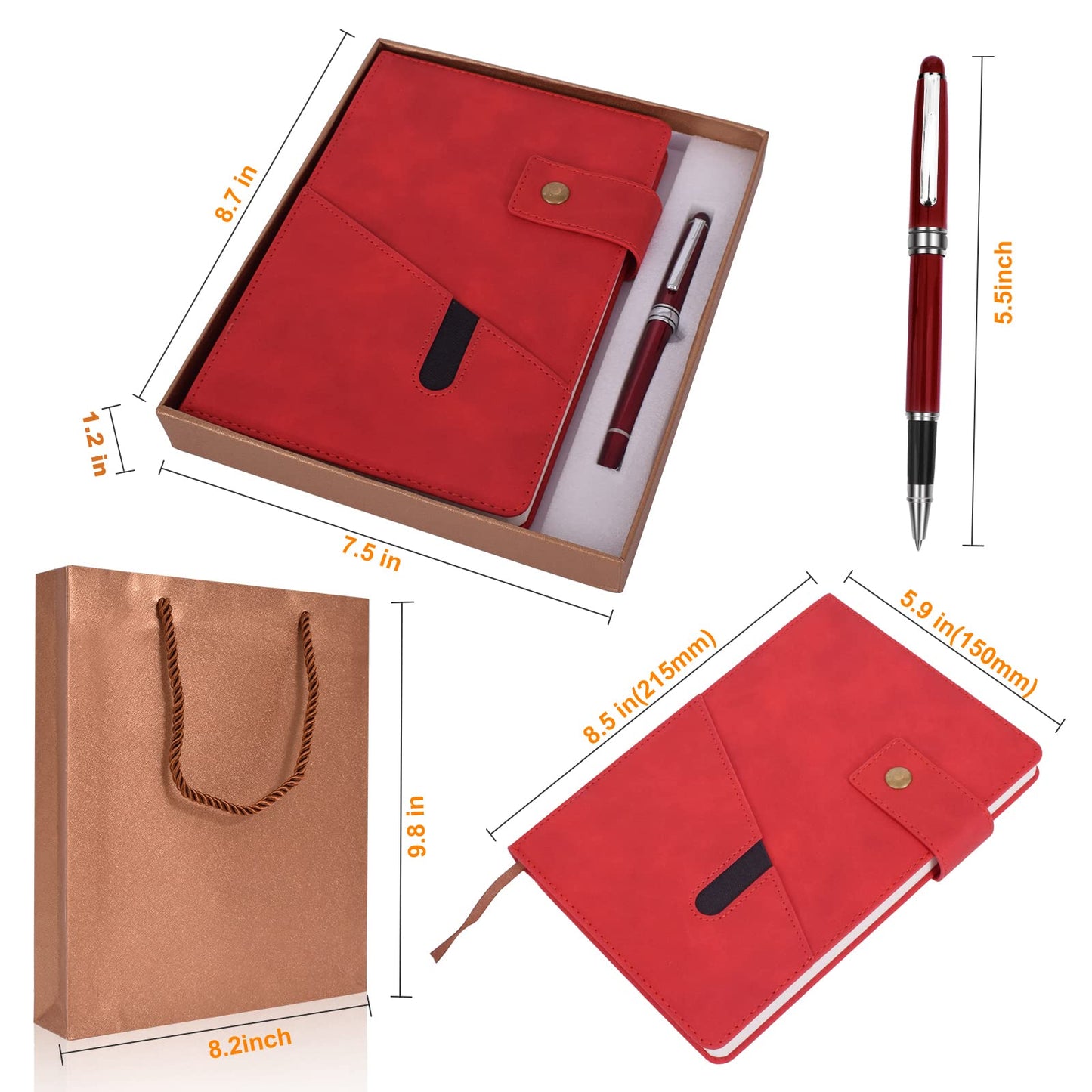 vfaejll A5 Lined Leather Journal Notebook,Hardcover Journal Set with Pen and Gift Box,100Pages 100gsm Thick Ruled Paper Daily Diary for Men Women School,Travel,Business,Work,Writing 5.9" X 8.4"