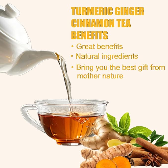 Premium Turmeric, Ginger, Cinnamon Blend Tea Bags, 100% Natural & No Additives & Caffeine Free. (1BOX)
