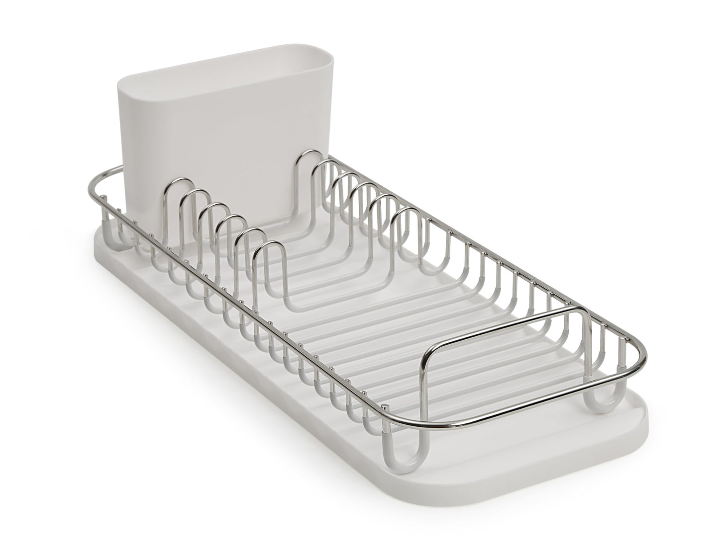 SunnyPoint 304 Stainless Steel NeverRust Compact Dish Drying Rack with Utensil Holder & Removable Drain Tray, Rustproof Small Dish Rack for Kitchen Countertop or Over Sink (Metallic Silver, Compact)