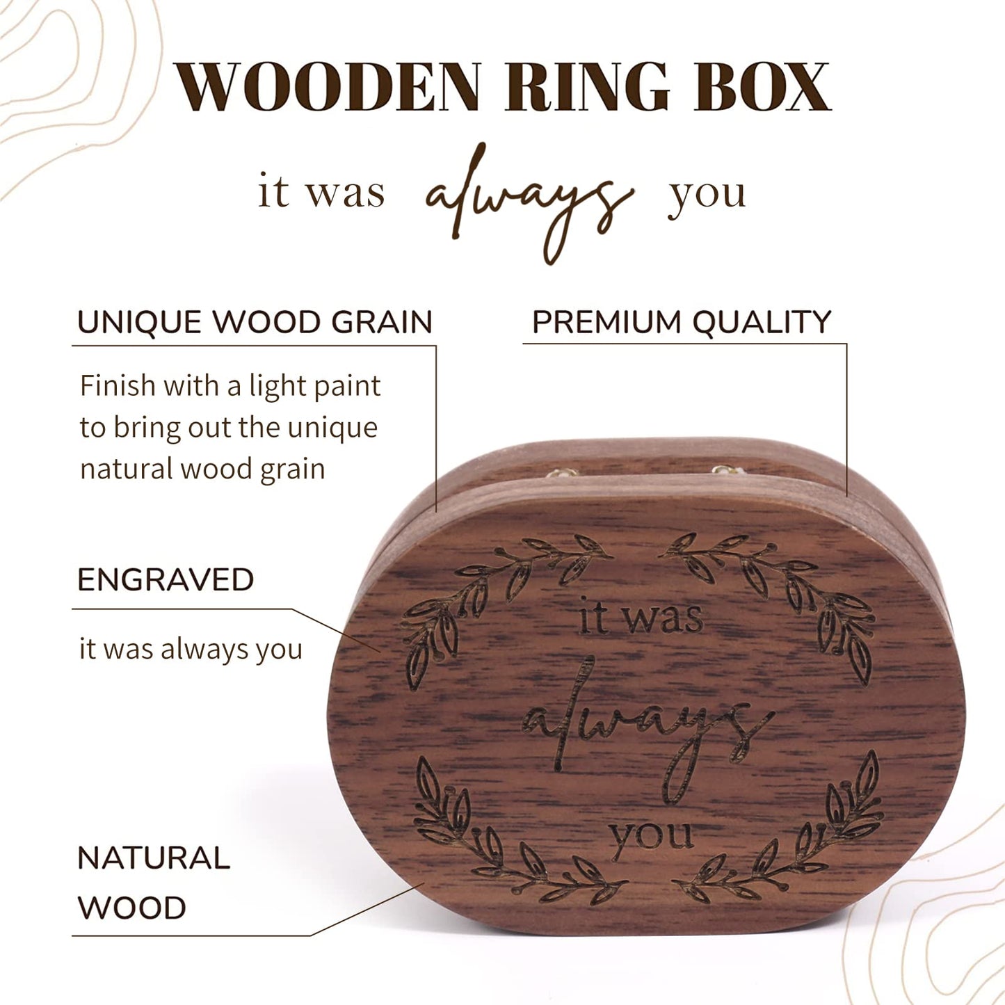 Booinxaa Wedding Ring Box for Proposal, Engagement Ring Holder Gift for Wedding Day, Handmade Wooden Rustic Ring Storage Box Engagement Gift