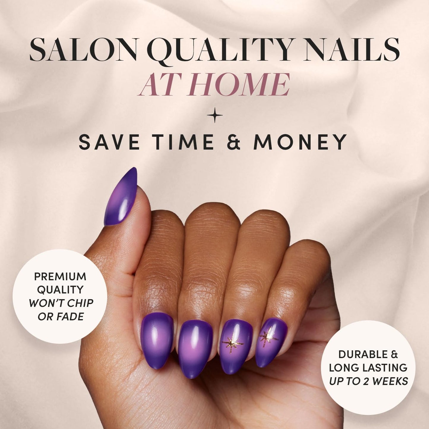 Glamnetic Press-On Nails Bundle - Tarot & Caviar | Short Almond Purple Fake Nails with Ombre Design | Short Almond Black French Tip False Nails | Reusable, Salon-Quality Nail Kits