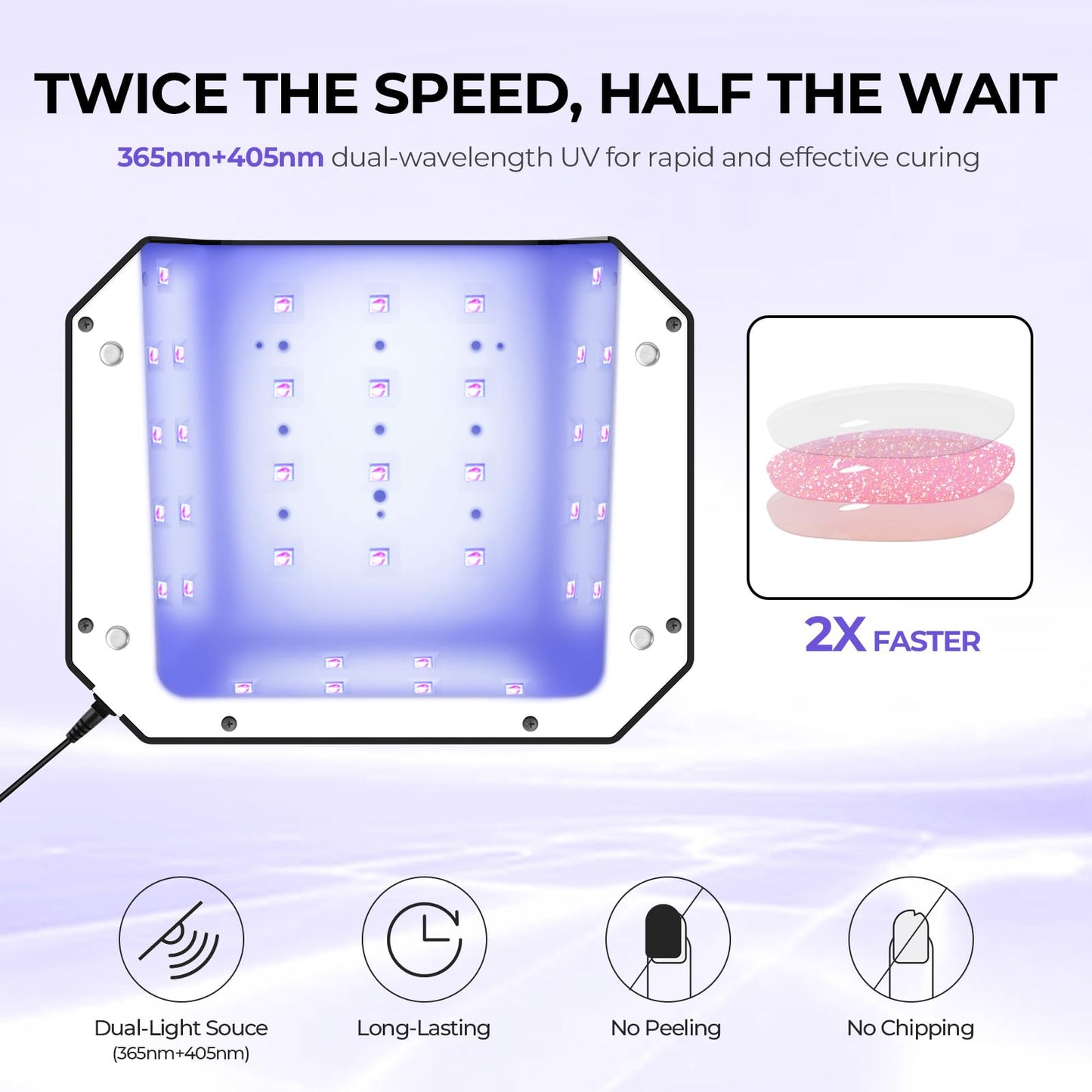 Lavinda 54W UV LED Nail Lamp – Plug-in Gel Nail Light with LCD Display, 4 Timers, Auto Sensor, Dual Wavelength, Nail Dryer for Home & Salon – Black