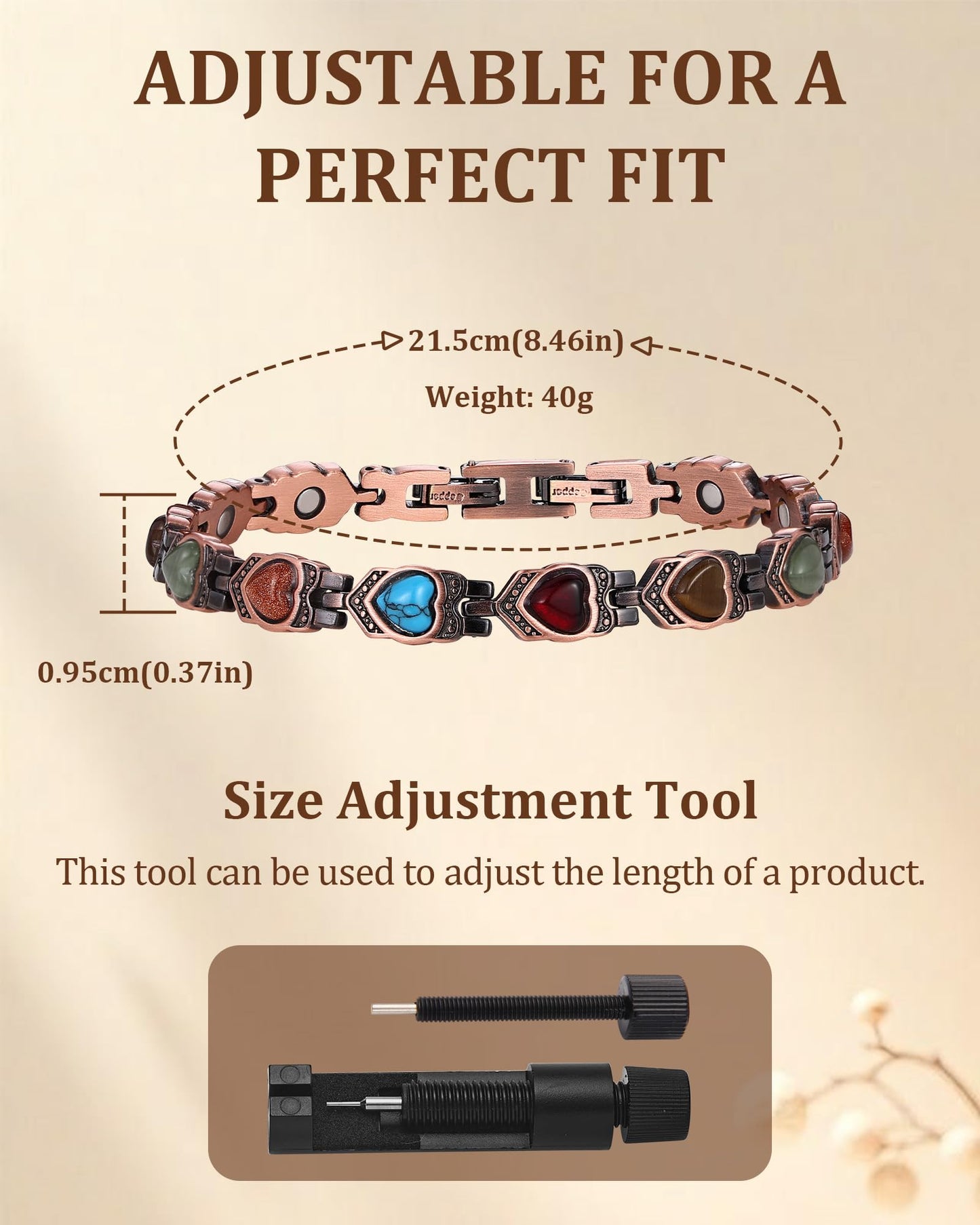 Fashtour 99.99% Pure Copper Bracelets for Women, Heart Wire Design Adjustable Jewelry with 3800 Gauss Ultra Magnets and Sizing Tool, Elegant Gift Box and Sizing Tool