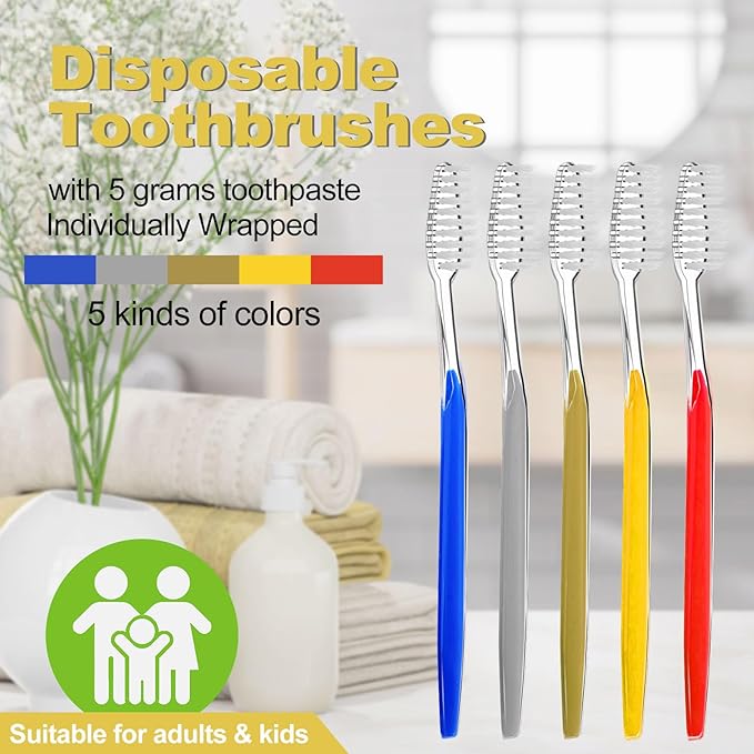 Disposable Toothbrushes with Toothpaste and Comb for Homeless Individually Wrapped-Suitable for Hotel,Air Bnb,Shelter/Homeless/Nursing Home/Charity (300)