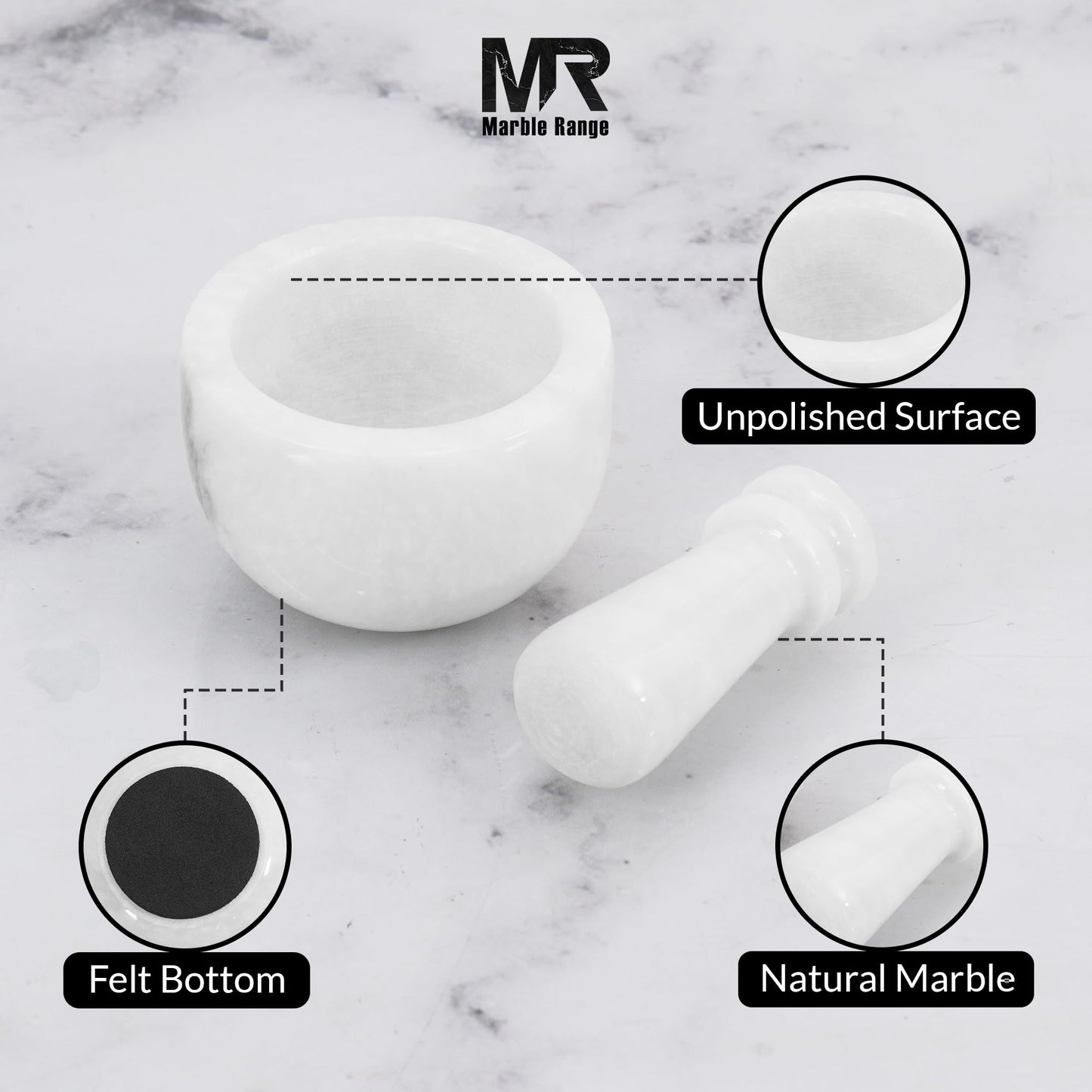 Marble Mortar and Pestle Set White 3" Inches Handmade Garlic Crusher & Grinder Bowl, Mini Mortar and Pestle for Kitchen - Herb Grinder Spice Grinder