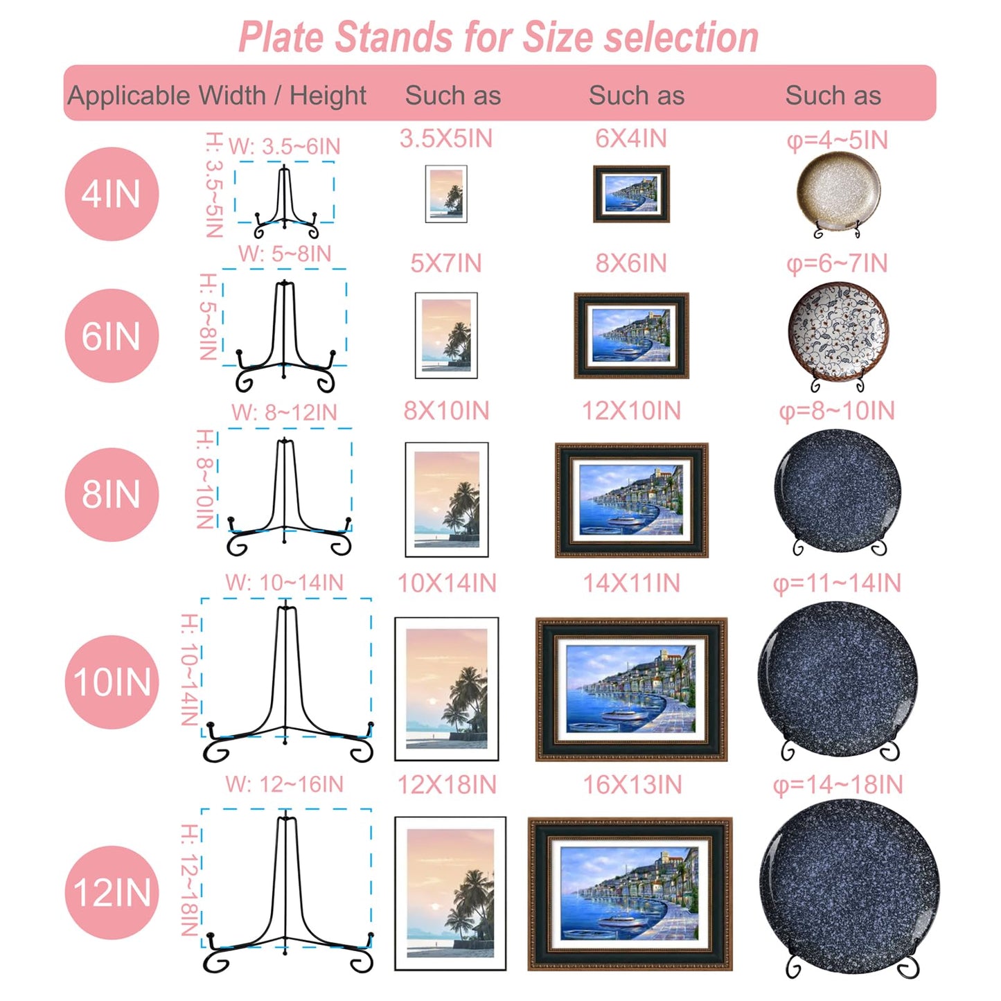 HENABLE 2PCS Premium Black Iron Plate Stands for Display 10 Inch, Decorative Solid Metal Plate Holders for Displaying, Mini Easel, Frame, Book, Card, Plaque, Bowl, Picture Stands for Display