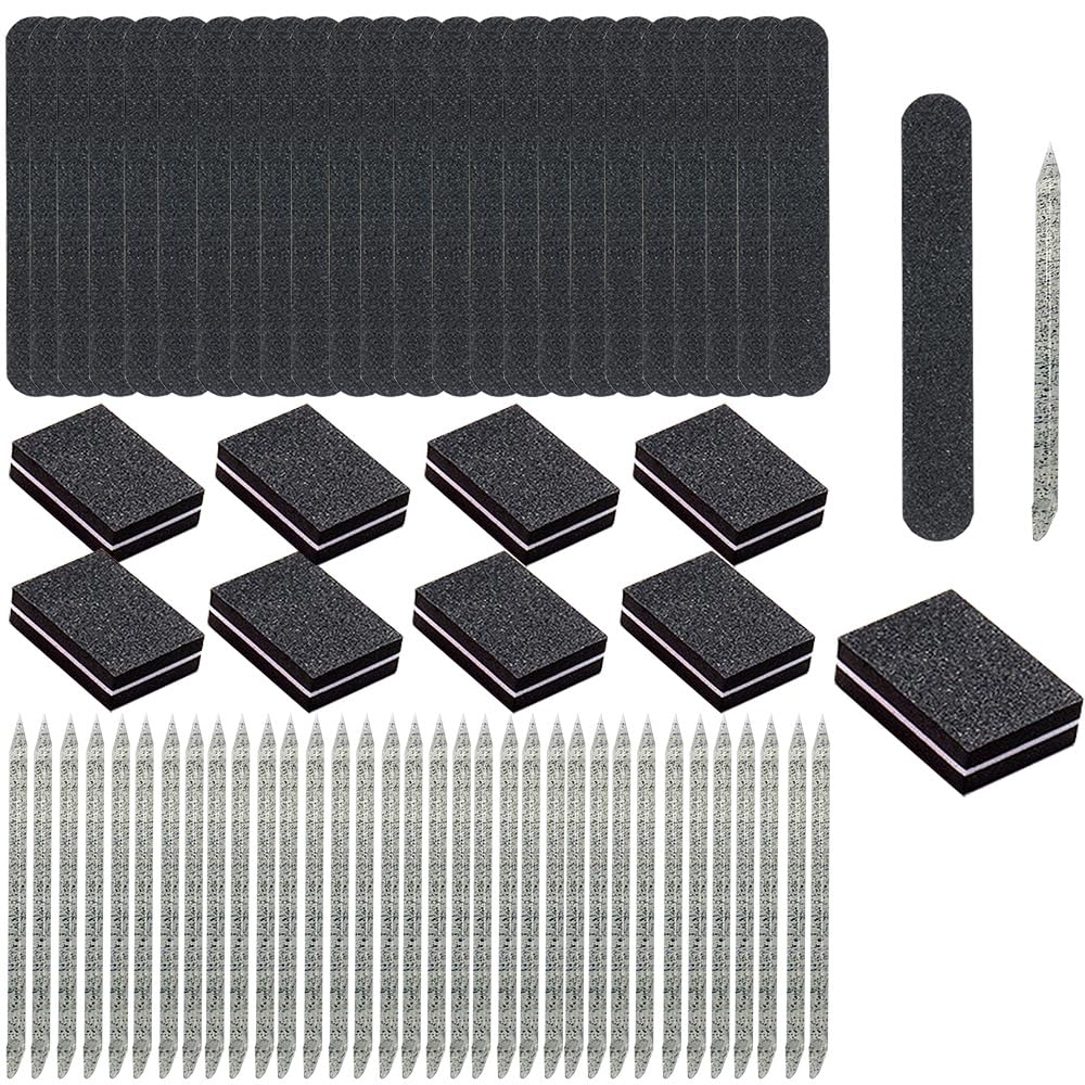 100 Set Press On Nail Tool Kit, Including 100pcs Mini Nail Buffer, 100pcs Nail File, 100pcs Nail Stick, 100pcs OPP Bag, Disposable Manicure Kit for Nail Salon Home (100Pcs-Black)