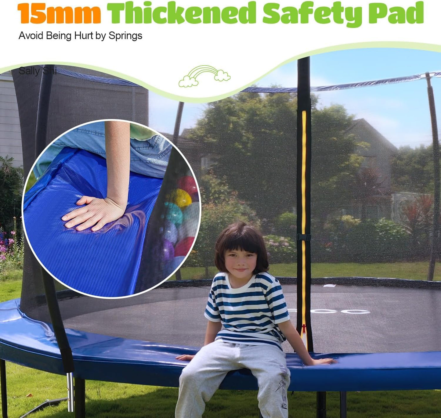 ORCC Kids Trampoline, 1200LBS Weight Capacity Outdoor Trampoline 16 15 14 12 10 8FT Yard Trampolines for Kids Adults