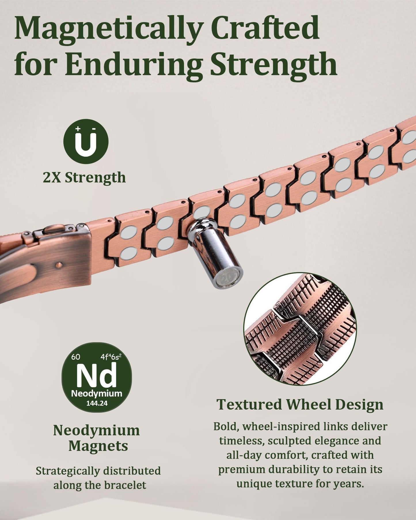 Fashtour Copper Bracelet for Men, 2X Strength 99.99% Pure Copper Magnetic Bracelet with Magnets, Butterfly Clasp Design, Adjustable Length with Sizing Tool (Copper)