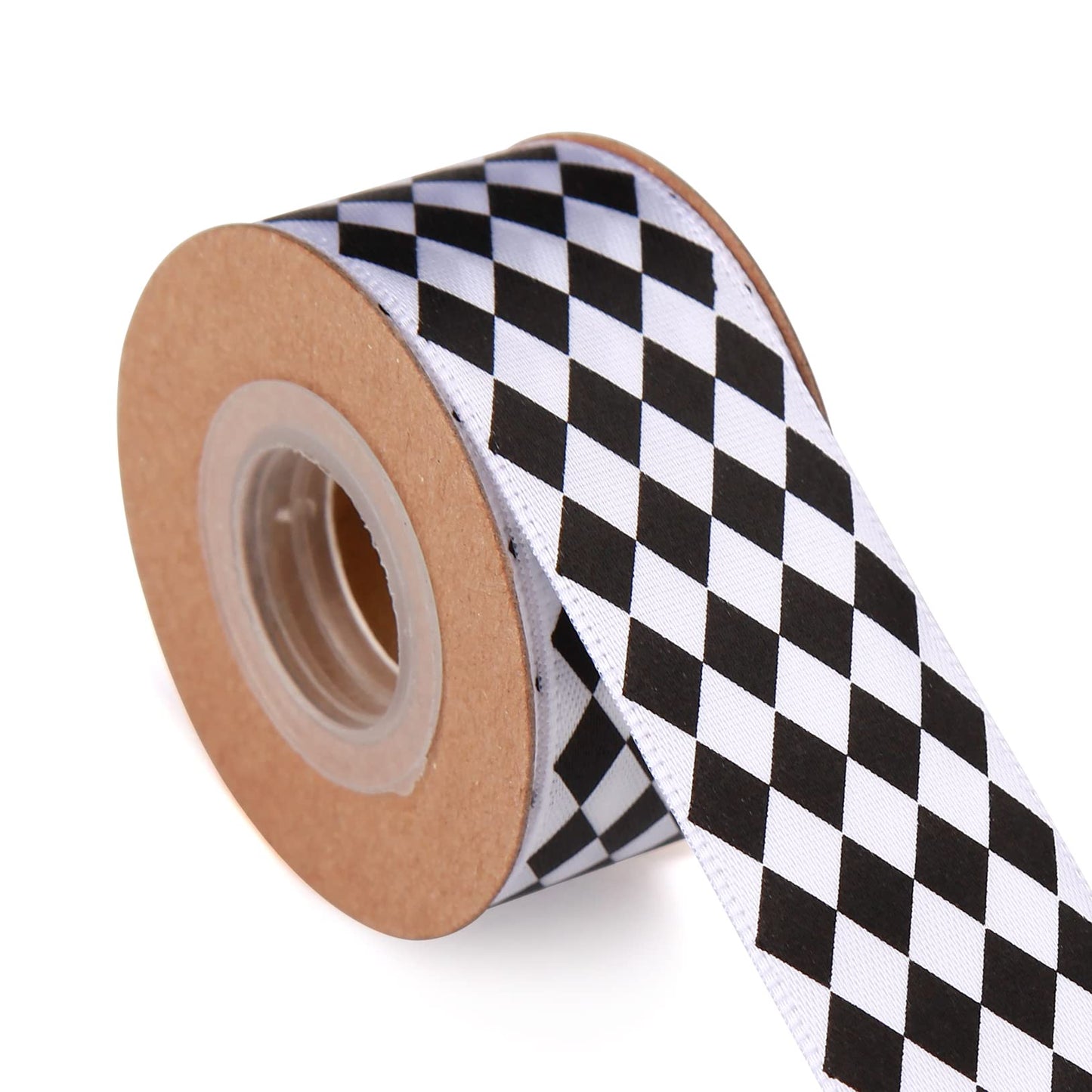 Meseey 4 Rolls Total 20 Yards Black & White Diamond Check Satin Ribbon, Harlequin Plaid Ribbons for Gift Wrapping, Crafts, Weddings & Party Decor