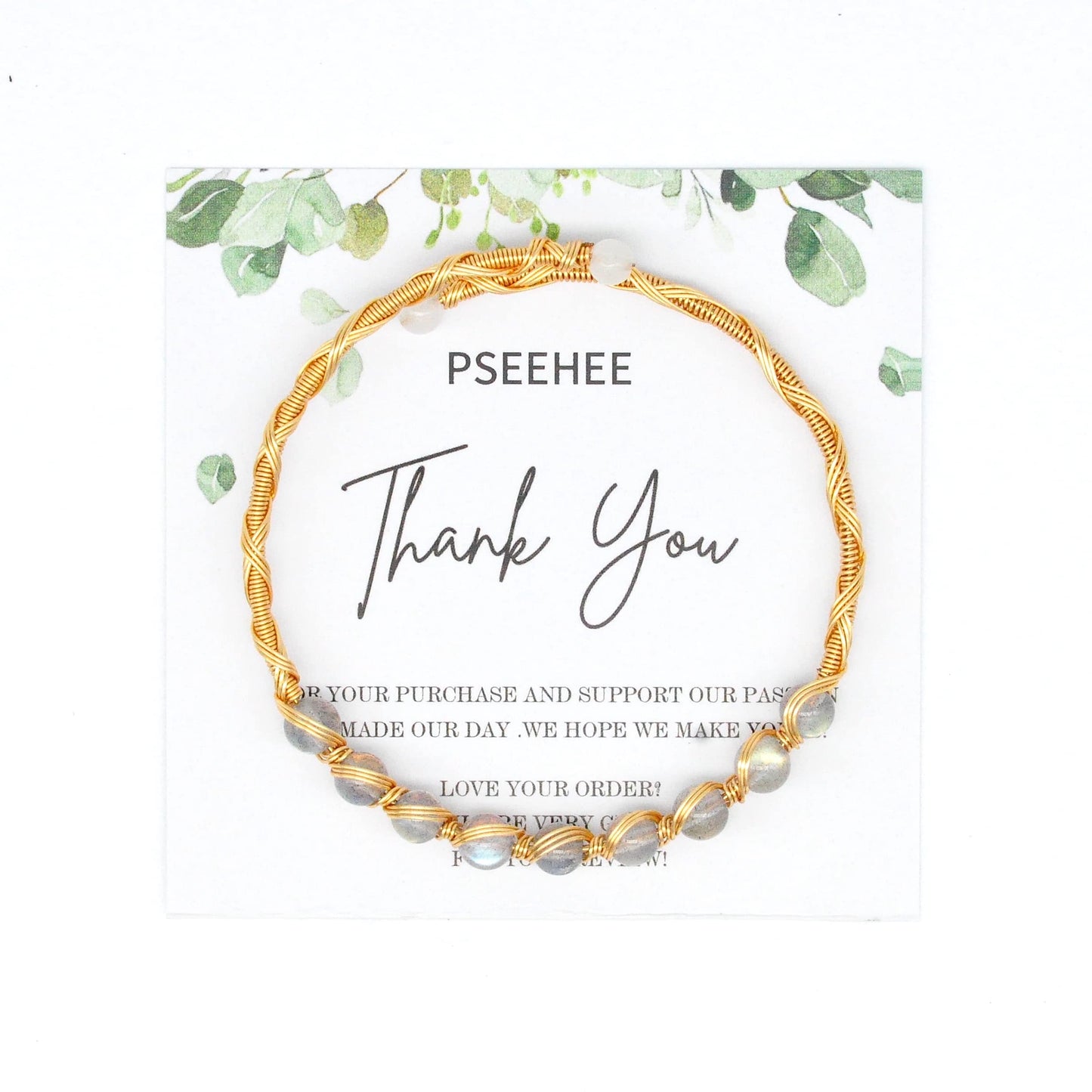 PSEEHEE Handmade Genuine White Labradorite Rainbow Moonstone 14k Gold Filled Wire Wrapped Bracelet, Adjustable Size Crystal Beads Birthstone Gemstone Bohemian Jewelry Women
