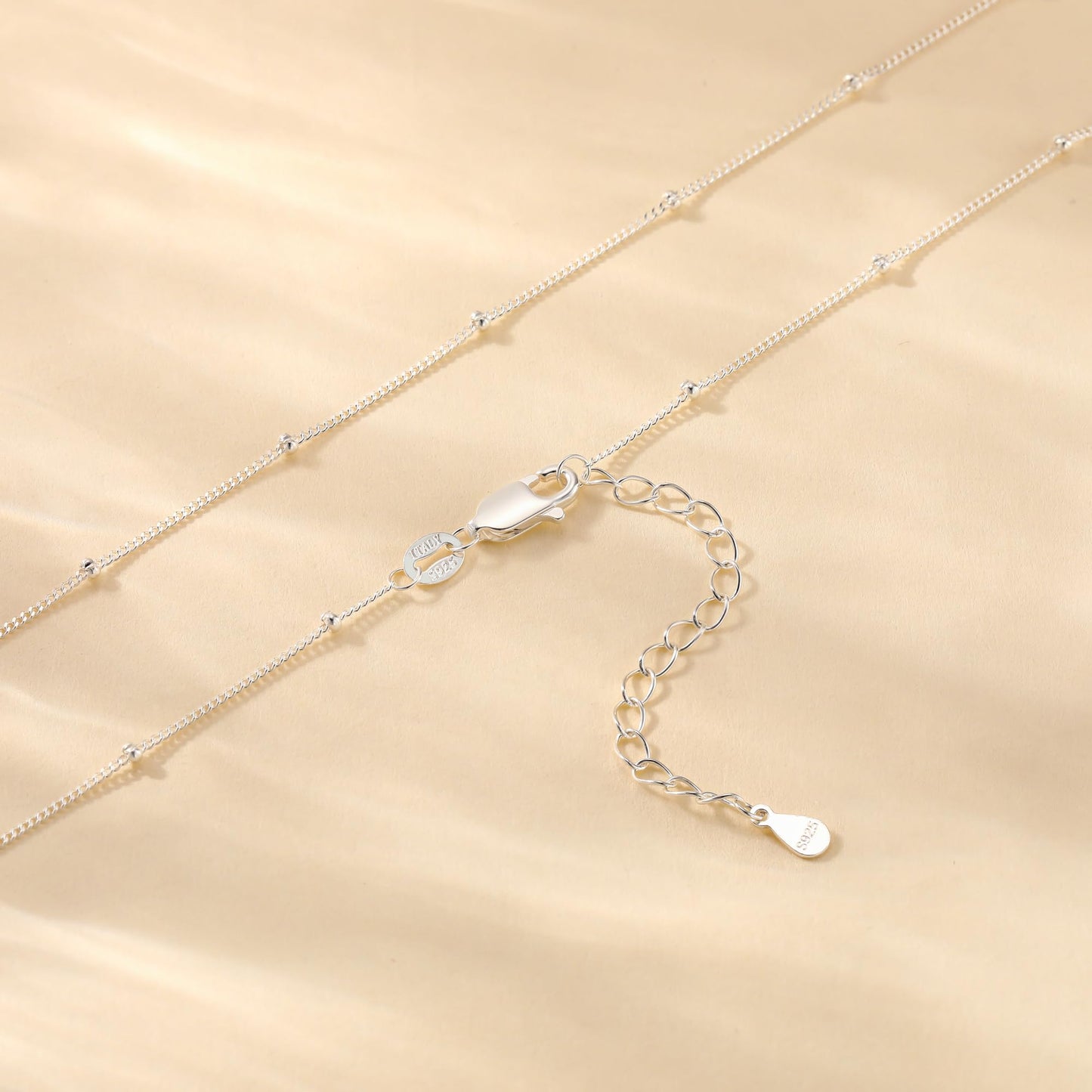 Freekiss 925 Sterling Silver Satellite Chain Necklace for Women Trendy 16+2 Inch Adjustable Dainty Layered Cuban Beaded Chain Choker Necklace Thin Simple Stackable Silver Jewelry Gift