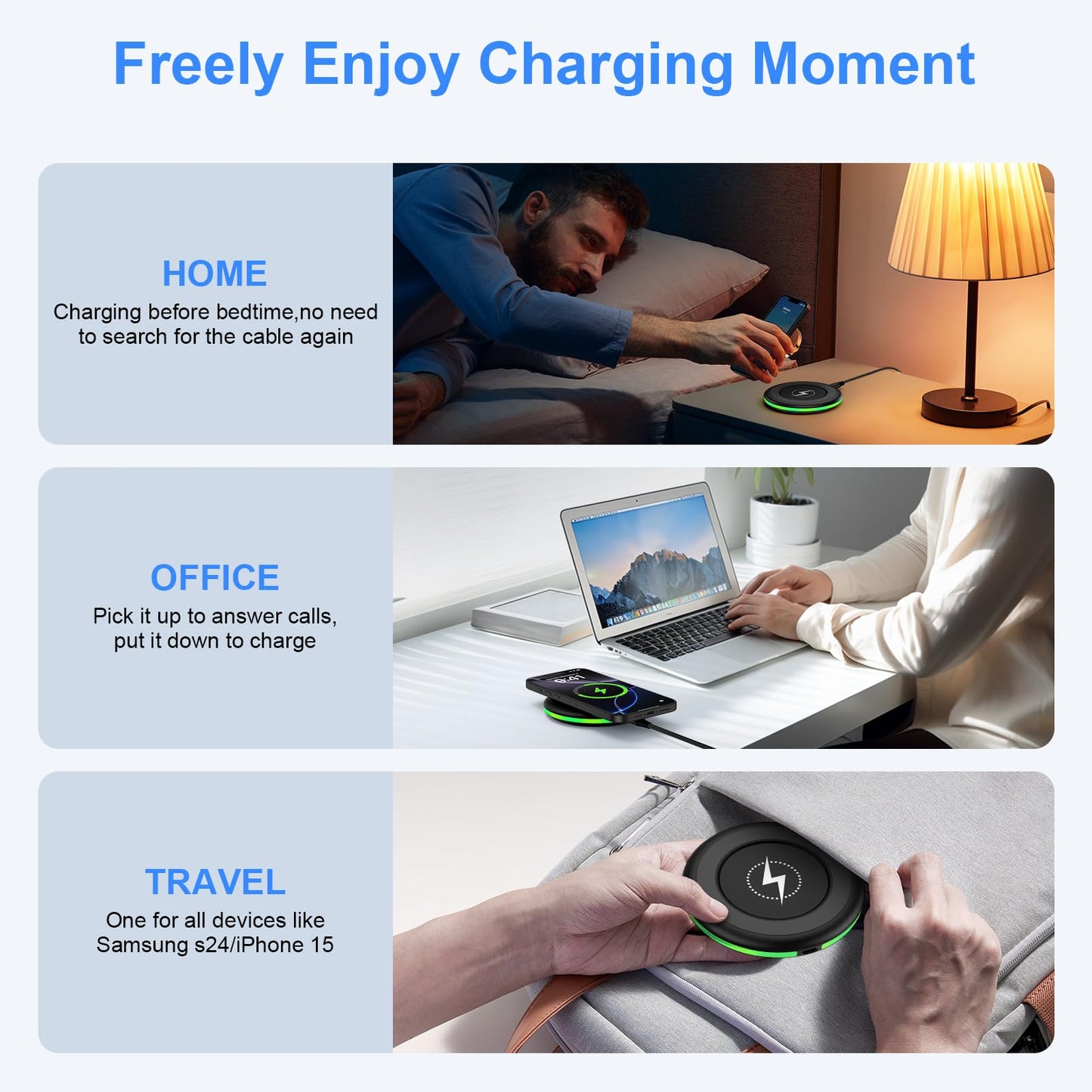 Wireless Charger Fast Charging Pad for Samsung Galaxy S26 Ultra/S26 Plus/S25/S24FE/S23+/S22/S21/S20/S10, Wireless Phone Charger for Android iPhone 17/16e/15/14/13 Pro, Google Pixel 10 with QC Adatper