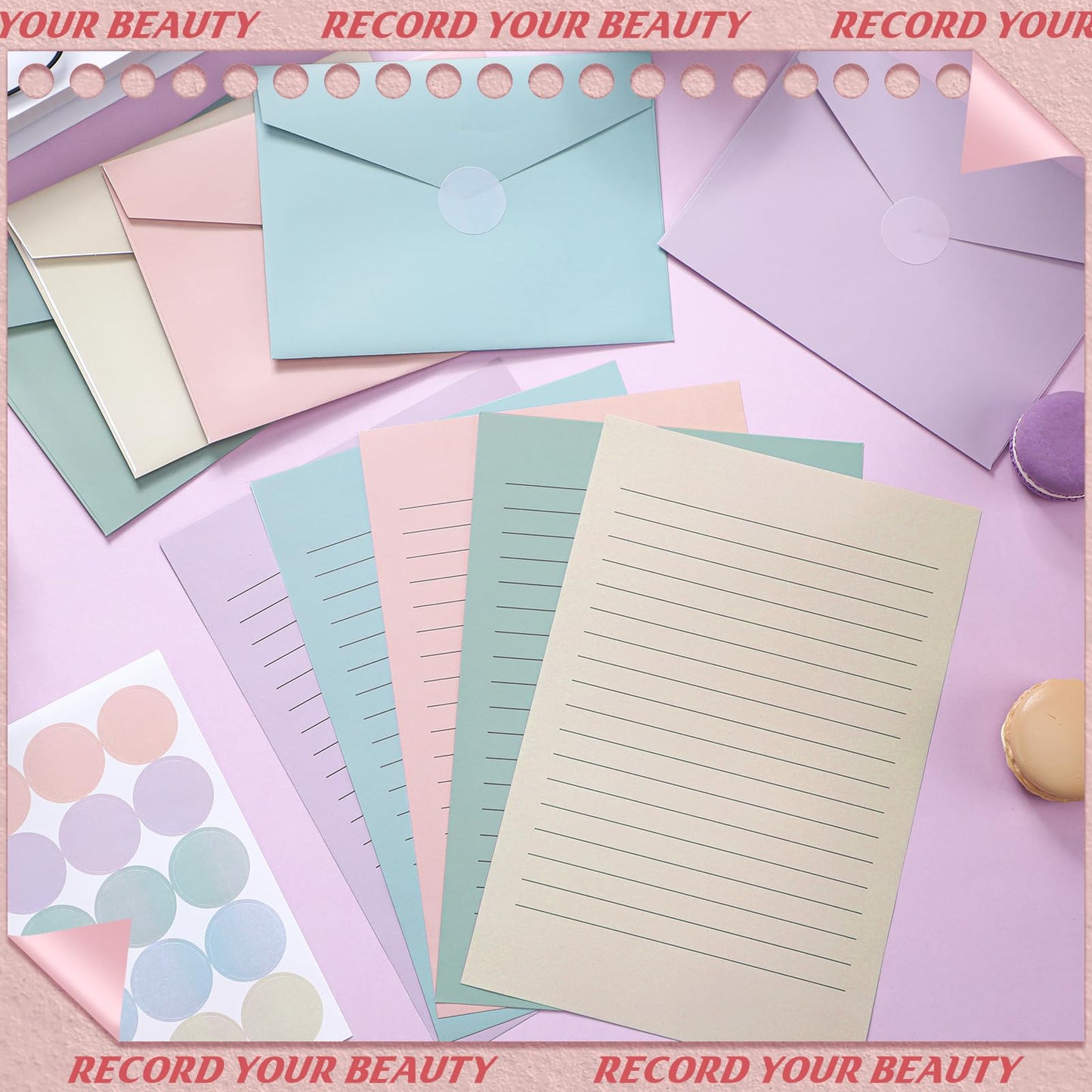 100 Pcs Stationery Lined Stationery Paper and Envelopes Set Includes 50 Letter Writing Paper and 50 Envelope for Office, 5.5 x 8.25 Inch(Pastel)