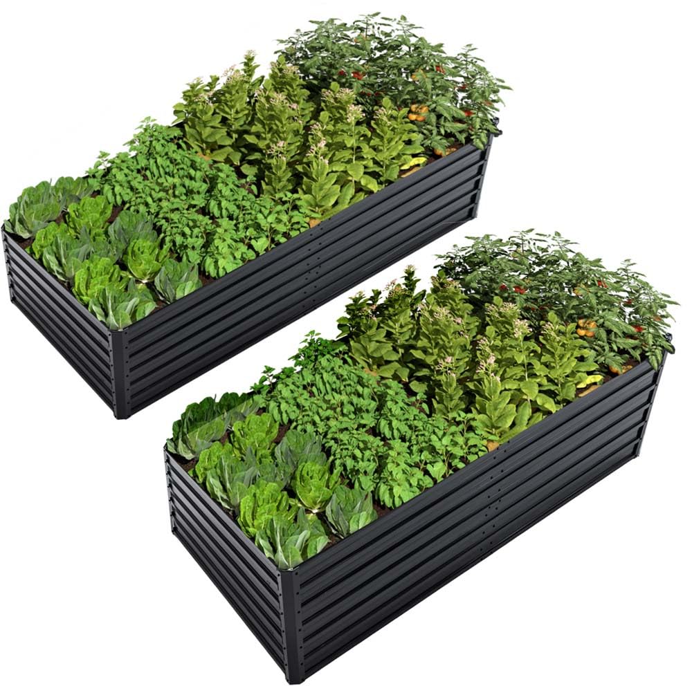 Ningering Metal Raised Garden Bed 8x4x2 FT, Outdoor 2 Pcs Galvanized Planter Boxes Set with 4 Reinforced Bars,Rectangle Vegetable & Flower Beds for Herbs, Fruits, Planting (8x4x2 FT)