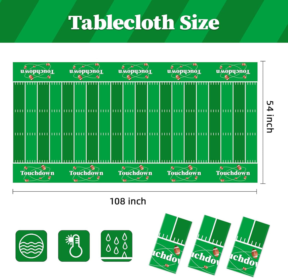 Childom Football Party Decorations,3 Pack Football Tablecloth Disposable Plastic Tablecloth 54" X 108" Plastic Table Cloth for Rectangle Tables,Birthday Party Decor,Parties Supplies for Home,Dinner