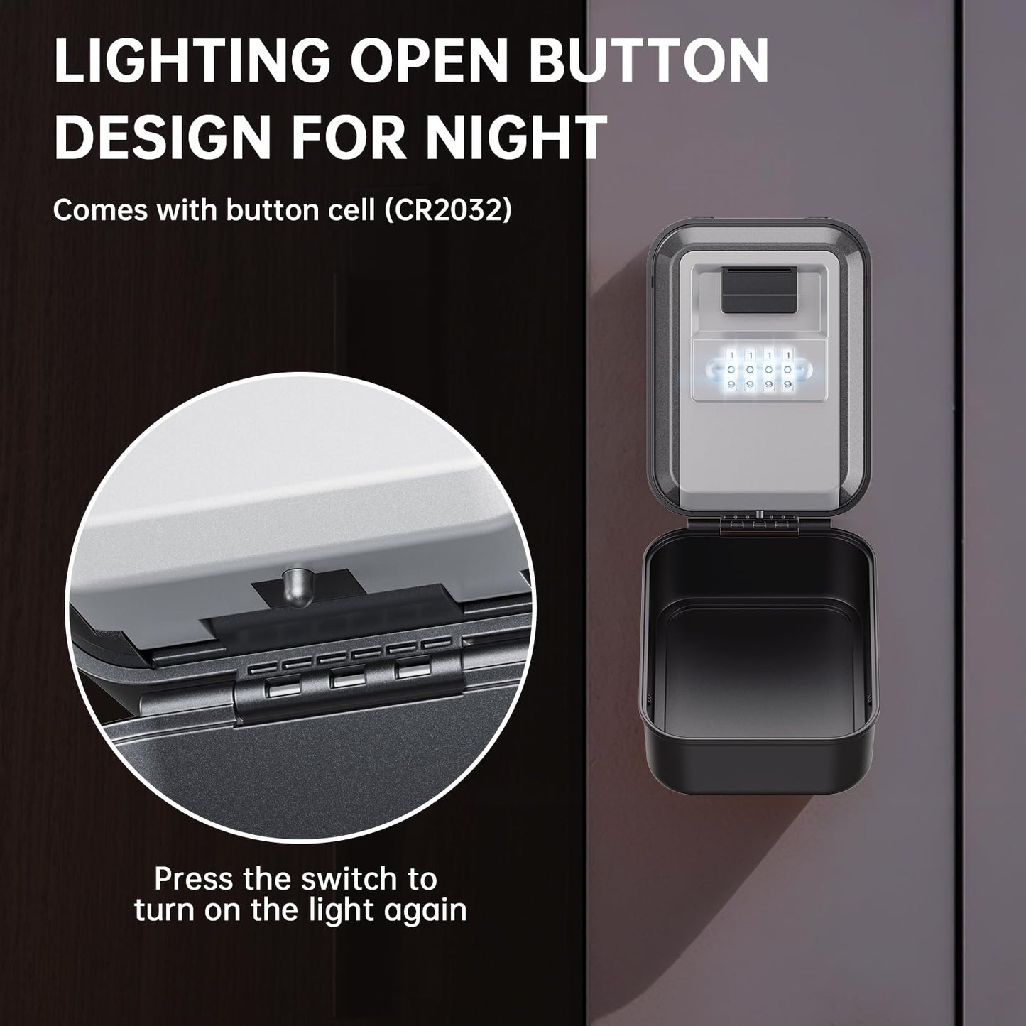 TOSICAM Light Up Key Lock Box - Waterproof Wall Mount Portable 4-Digit Combination Key Safe Storage for Outdoor/Home/Airbnb/Emergency/Realtor/Large Capacity/Resettable Code