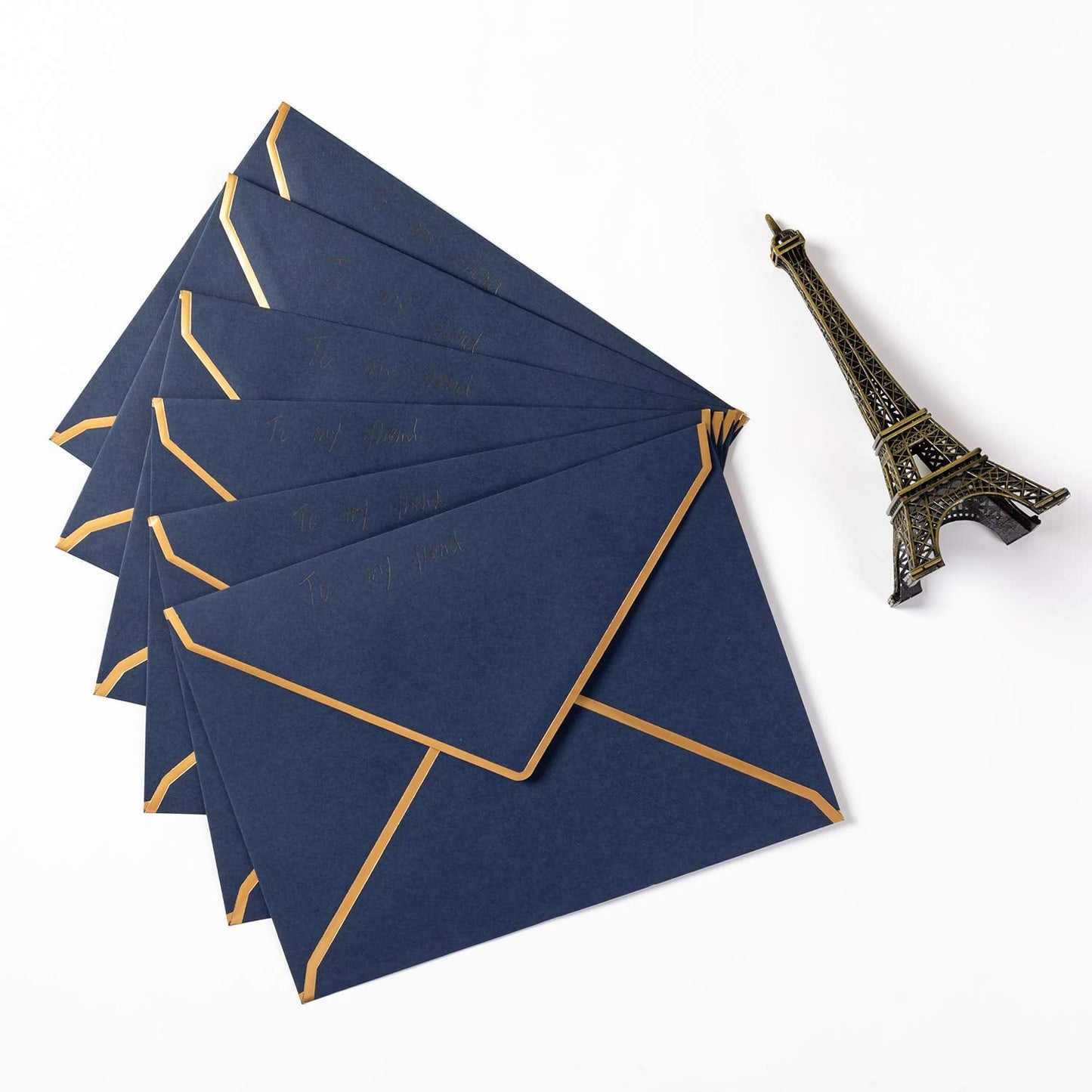 100 Pack Navy Blue A7 Envelopes 5 x 7 Card Envelopes V Flap with Gold Border for Office, Wedding Gift Cards, Invitations, Graduation, Baby Shower, Parties (5.32 x 7.28 Inches, Navy Blue)
