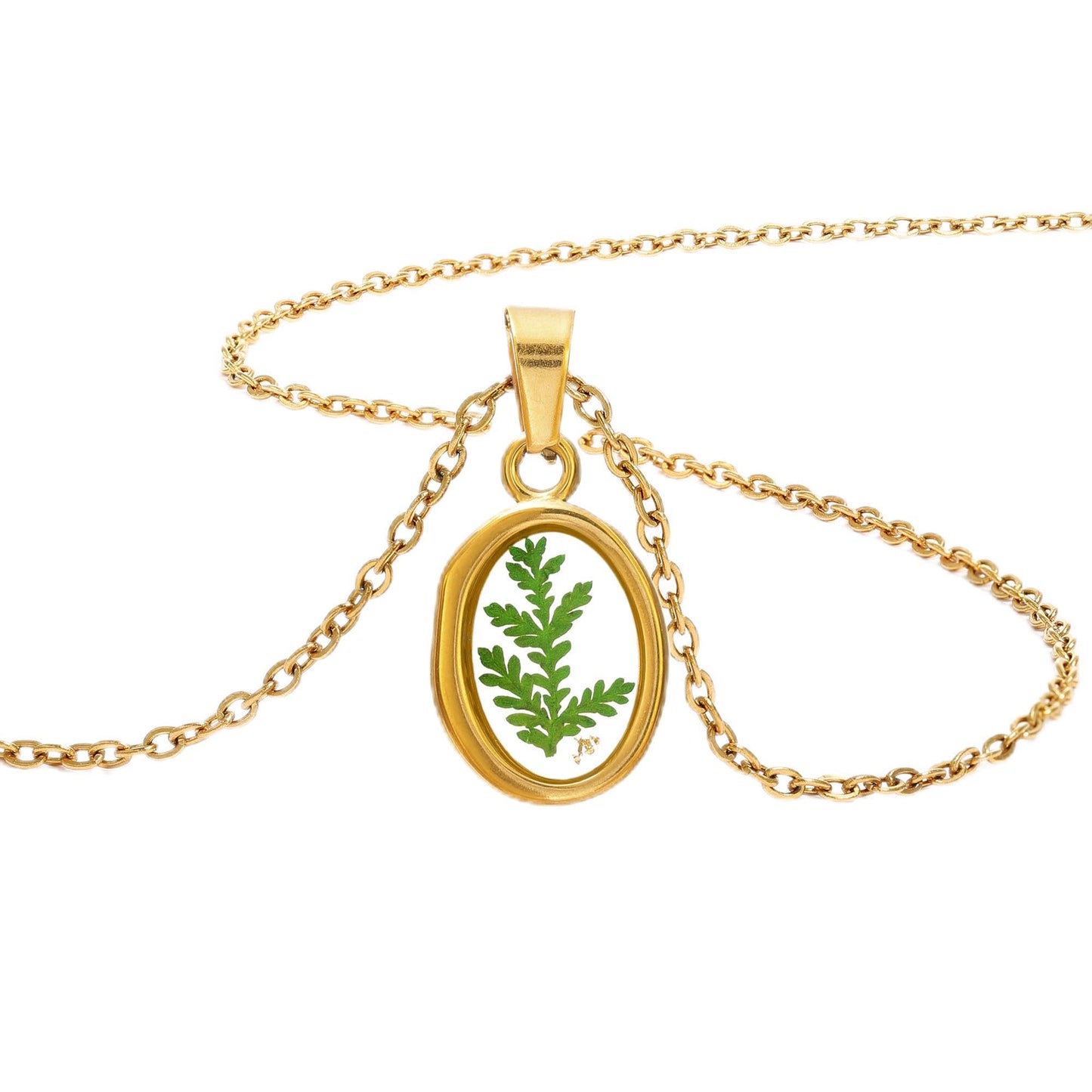 LETFLY Birth Flower Necklaces for Women, 18K Gold Plated Oval Shaped Handmade Floral Pendant, Pressed Flower Necklace Jewelry Gifts Courage
