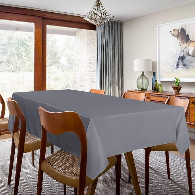 sancua 2 Pack Light Grey Tablecloth 60 x 84 Inch, Rectangle 4 Feet Table Cloth - Stain and Wrinkle Resistant Washable Polyester Table Cover for Dining Tables, Buffet Parties and Camping