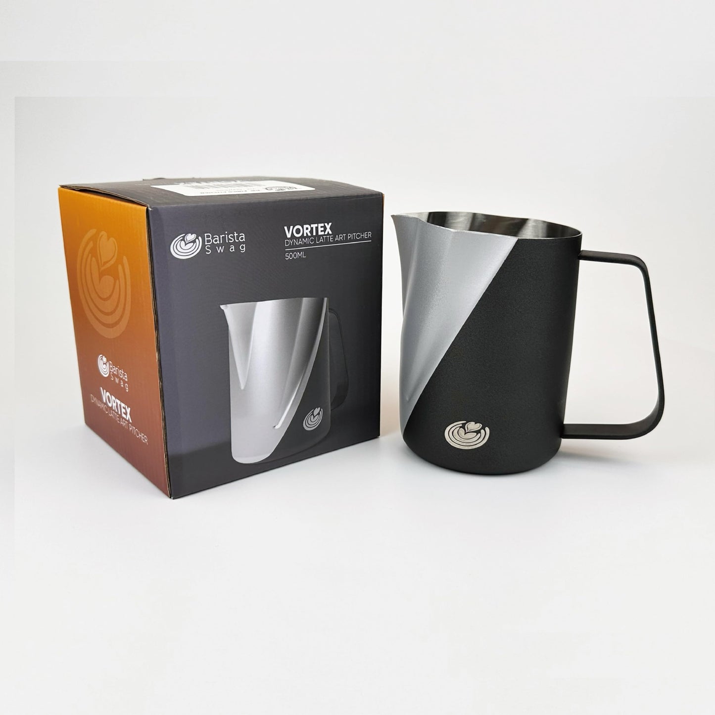 Barista Swag Curved Body Coffee Milk Frothing Cup for Espresso Machines Latte Art 500ml Steaming Pitchers (Matte Gray-Black)