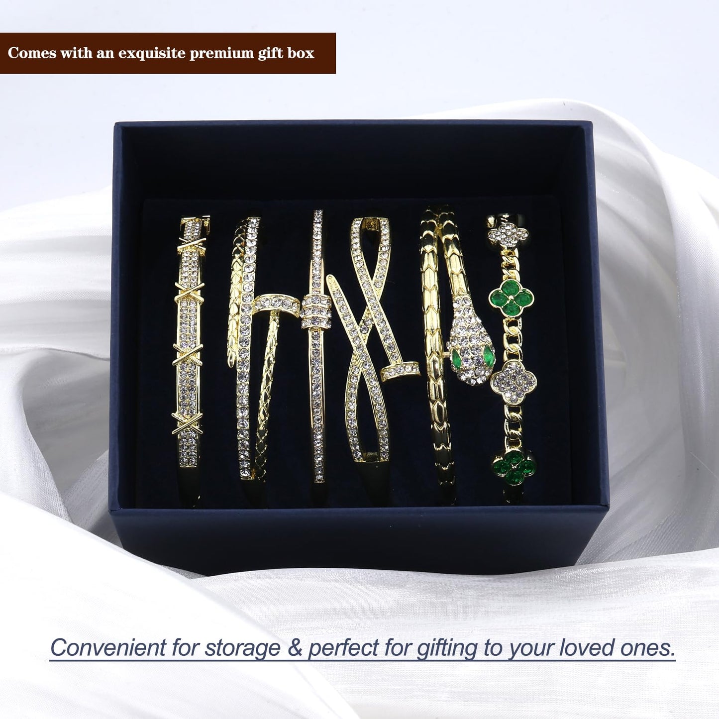 6PCS Gold Bangle Bracelet Set for Women, Light Luxury High-End Designer Style, Zinc Alloy with Cubic Zirconia, Stackable, Ideal Gift for Birthday Christmas Valentine's Day Mother's Day