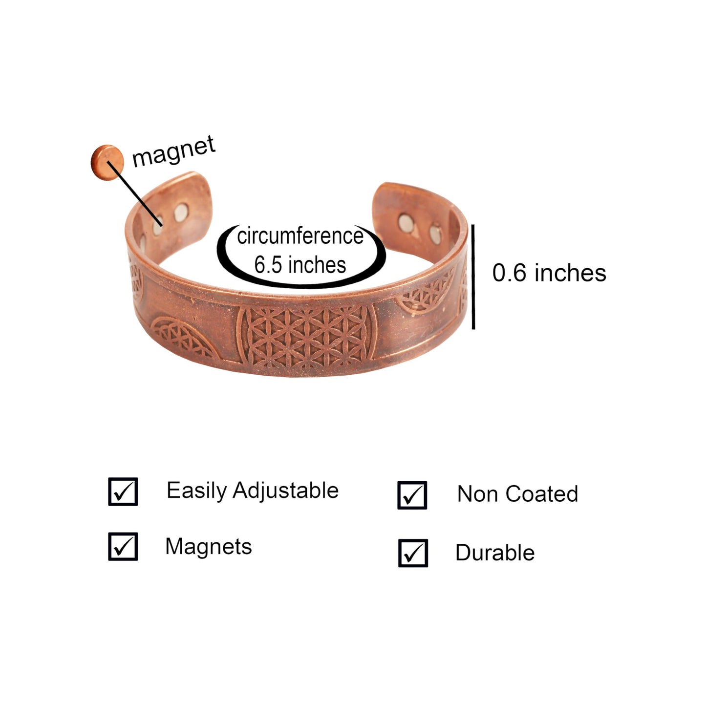 Touchstone handcrafted magnetic copper bracelet. Hand forged with solid and high gauge Tibetan style engraved cuff pure copper jewelry for women men. Exotic Celtic Design.