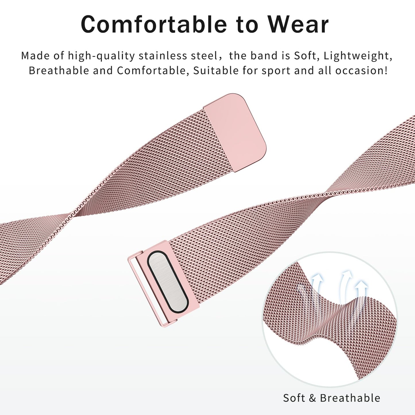Vanjua 22mm Watch Band for Women Men, 22mm Quick Release Stainless Steel Metal Mesh Loop Adjustable Magnetic Replacement Wristbands Straps Bands