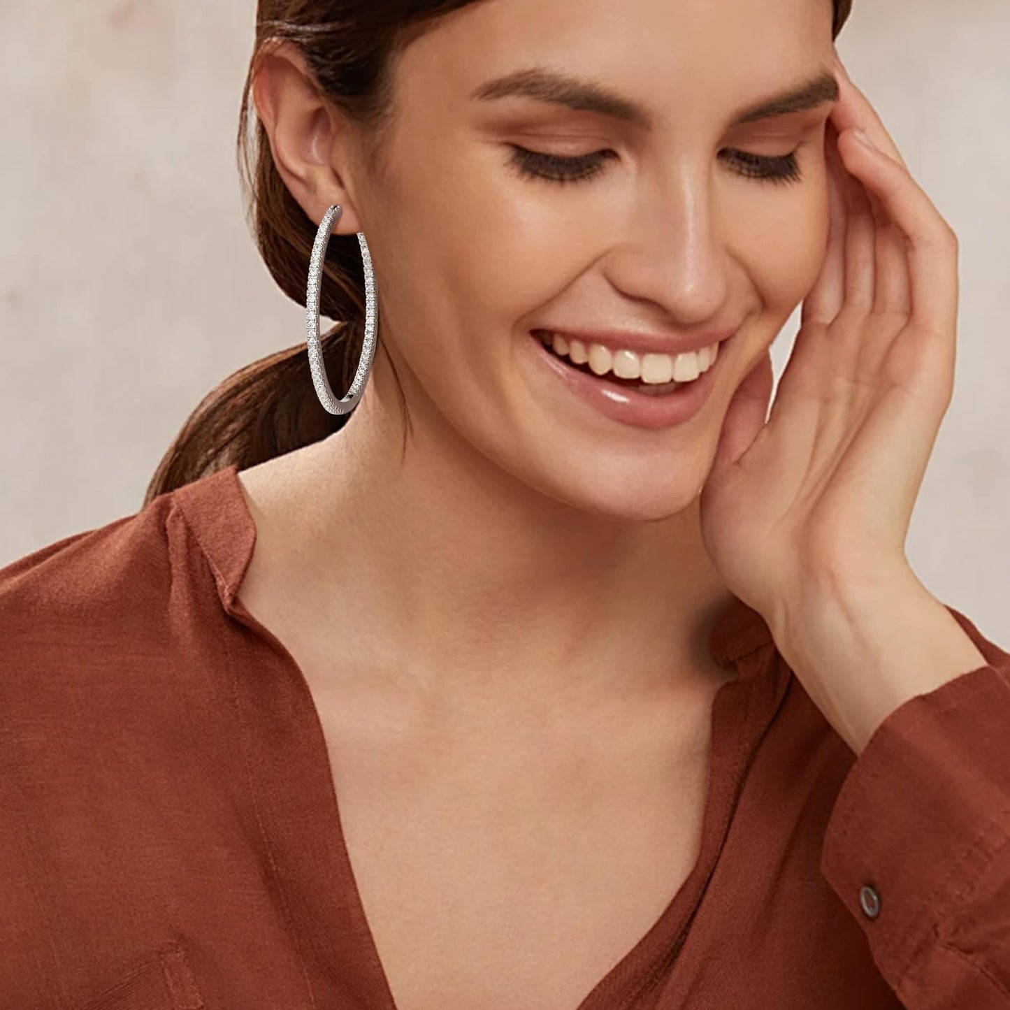 Gacimy Silver Hoop Earrings for Women, 50mm Cubic Zirconia Hoop Earrings, 14K White Gold Plated Brass with 925 Sterling Silver Post