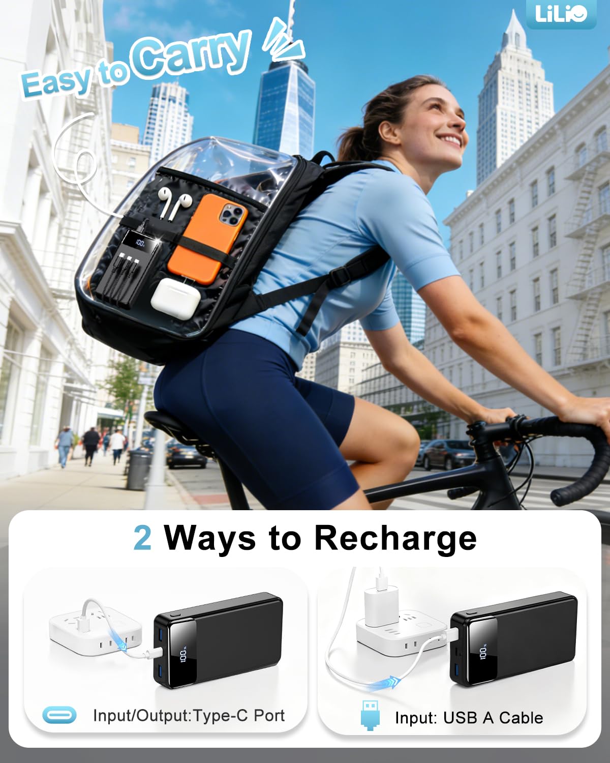 LILIO Portable Charger Power Bank，60,000mAh Battery Pack, 22.5W Power Bank Fast Charging with USB Cable, Phone Charger for iPhone 17/16/15/14/13 All Series/Samsung/Android, Camping Essentials, Black