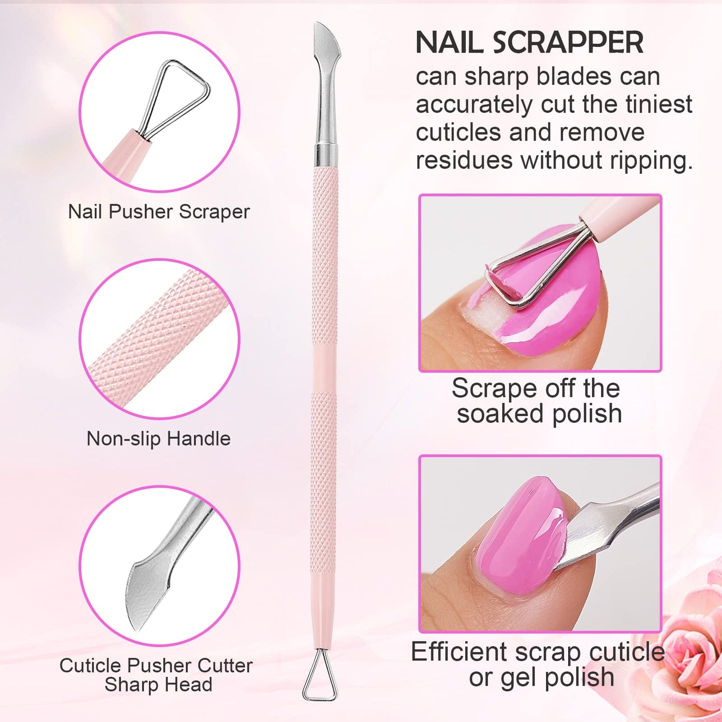 Makartt Cuticle Trimmer with Cuticle Pusher, 3 PCS Pink Nail Cuticle Nipper Bundle with Cuticle Nippers, Pink Cuticle Trimmer Extremely Sharp Full Jaw Cuticle Cutter Nail Care for Manicure Home Salon