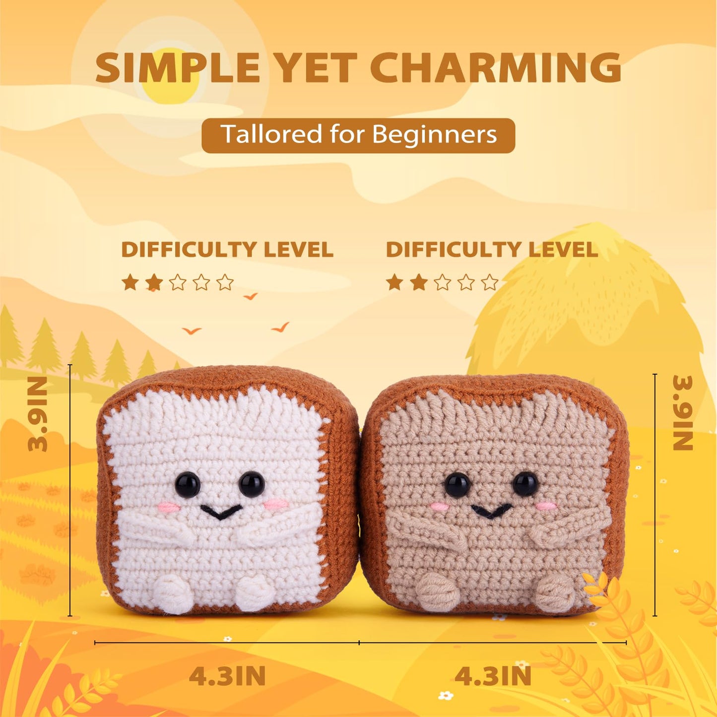 Crochetta Crochet Kit for Beginners, Amigurumi Crocheting Animals Kits w Step-by-Step Video Tutorials, Knitting Starter Pack for Adults, Jumbo 2 Breads Familly (40%+ Yarn Content)