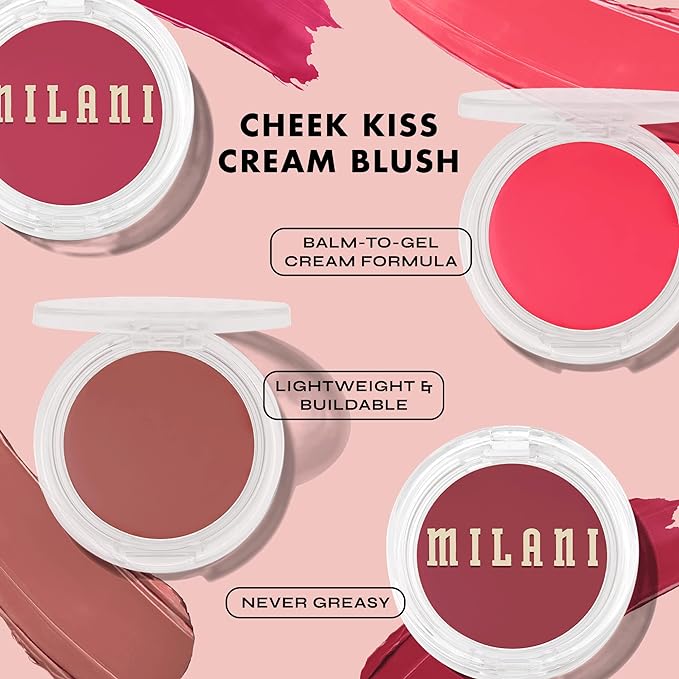 Milani Blush Makeup – Cheek Kiss Cream Blush for Cheeks, Buildable Cream-to-Gel Blusher & Lip Tint, Dewy Natural Color, Hydrating - Merlot Moment