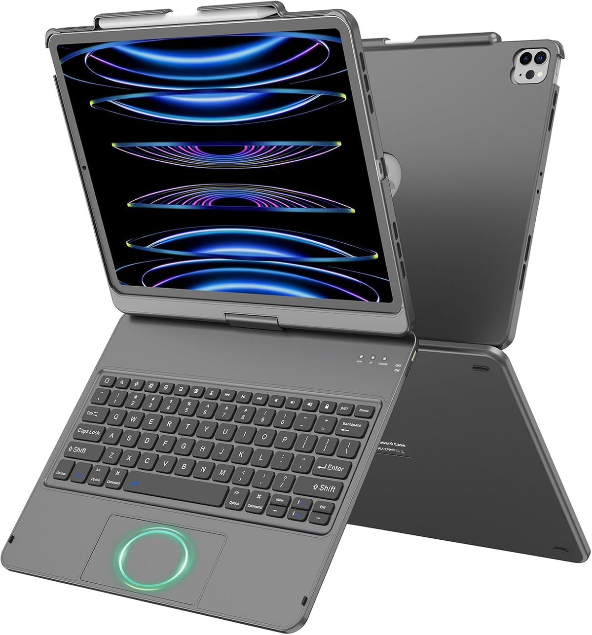 GGH Touch for iPad Keyboard Case Air 13 (M3 2025 / M2 2024) &12.9 iPad Pro (6th,5th,4th, 3rd Gen),360° Rotatable Protective Cover Multi-Touch Trackpad Keyboard Case with Pencil Holder - Grey