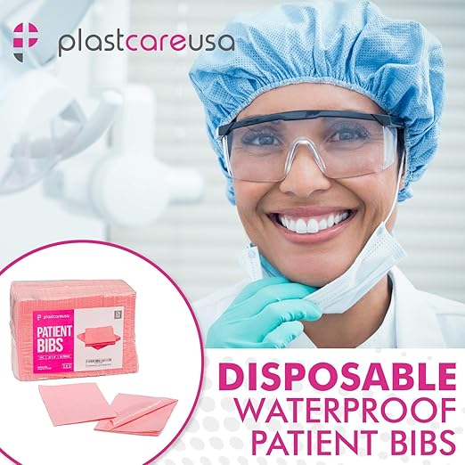 PlastCare USA Disposable Dental Bibs 13"x18" - 3 Ply Waterproof Tattoo Bib Sheet for Patients - Dentist or Medical Tray Cover and Nail Table Cover Supplies, Yellow