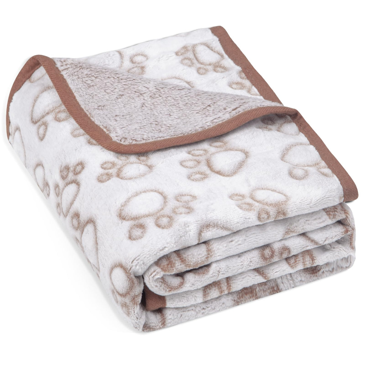 Stuffed Large Brown Premium Soft Dog Blanket, with Flannel Cute Paw Print, 43 * 66 inches, Cat Blanket Maltipoo Puppy Essentials