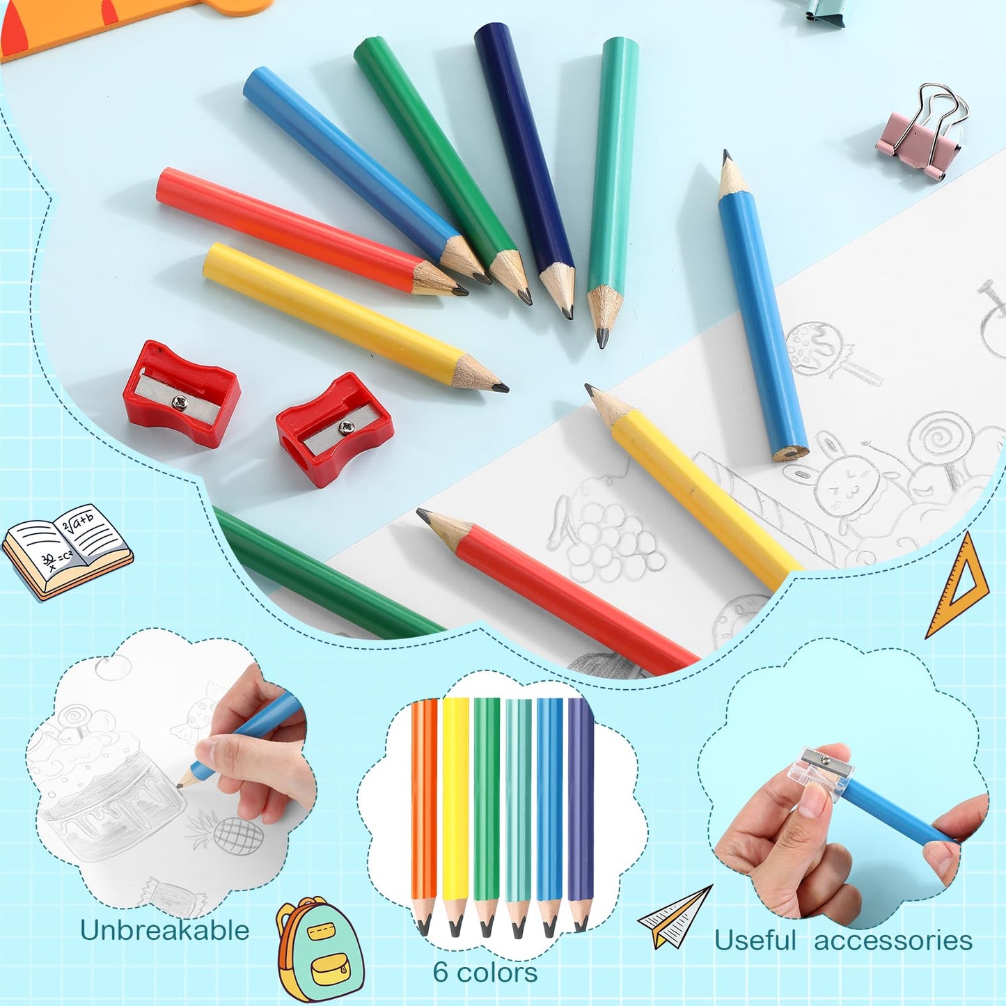 Spakon 96 Pcs Jumbo Pencils for Kid Bulk 3.5 Inch Wooden Triangle Short Fat Chunky Pencil with Sharpener for Student Toddler Preschooler Beginner Kindergarten Classroom Supplies