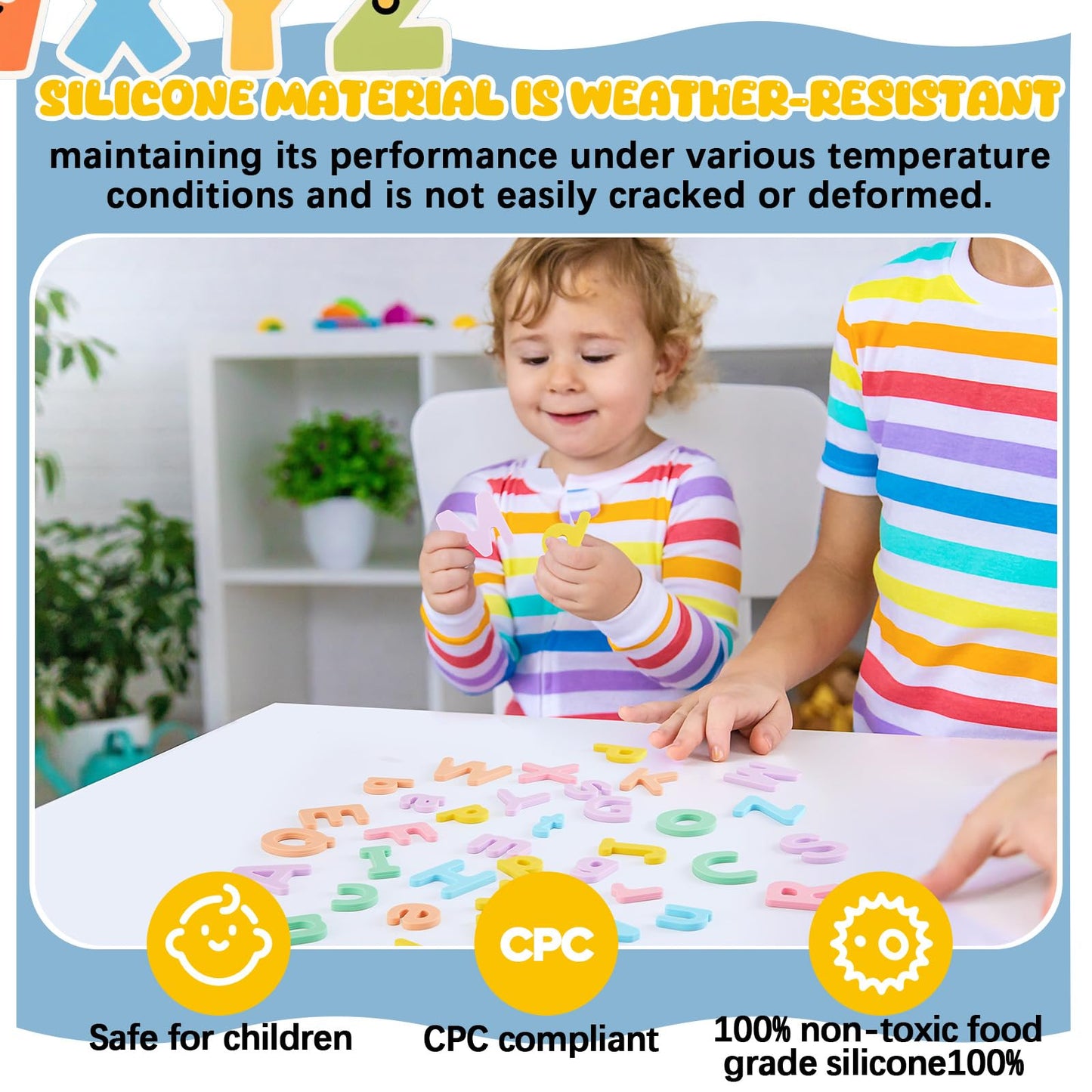VioraWhite 52 Pcs Food Grade Silicone Magnet (Sealed Magnet, Cpc Certified) Magnetic Toddler Fridge Bulk ABC Educational Learning Toy for Kid Baby Girl Boy Gift(Candy Color)