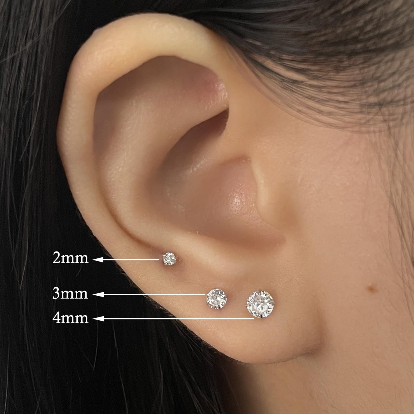 Sterling Silver Hoop Earrings Sterling Silver Stud Earrings for Women 6 Pairs Hypoallergenic Tiny Cubic Zirconia Stud Set Cartilage Hoops