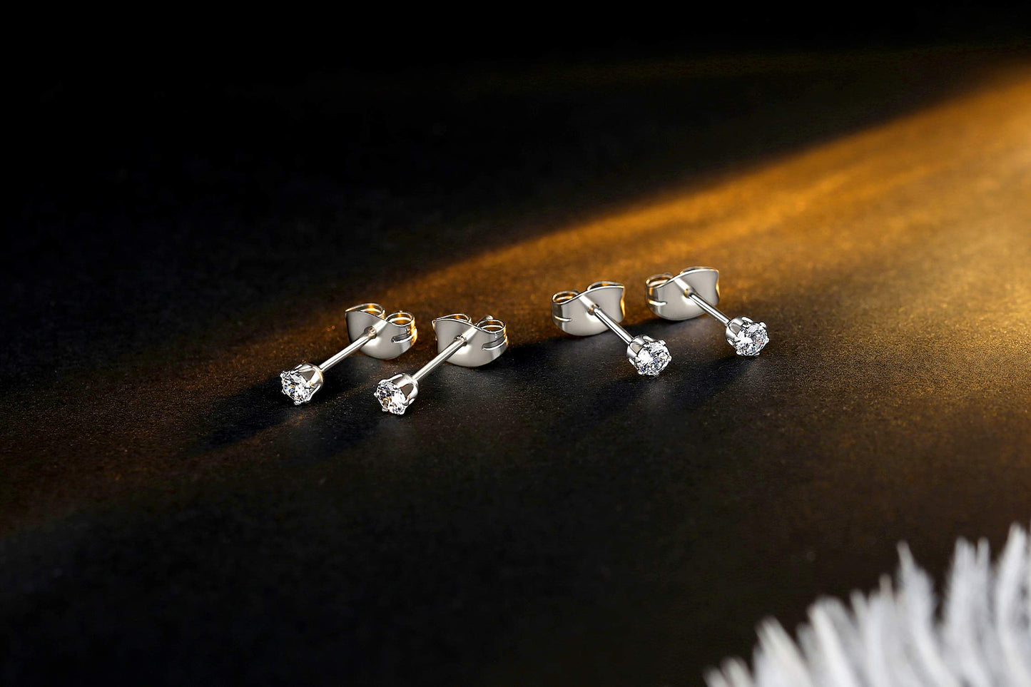 FOSIR 10 Pairs 3mm Tiny Women's Surgical Stainless Steel Clear Cubic Zirconia Stud Earrings, Hypoallergenic 316L Earrings Pack