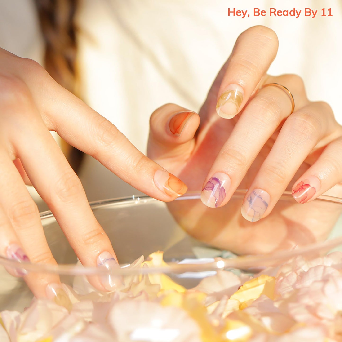 Heyhae Semi Cured Gel Nail Strips | No LED Lamp Needed | Marble, Spring | Easy Apply & Remove, Salon Quality | Includes 28 Strips, 1 Prep Pads, Nail File & Wooden Stick - Hey, Be Ready by 11