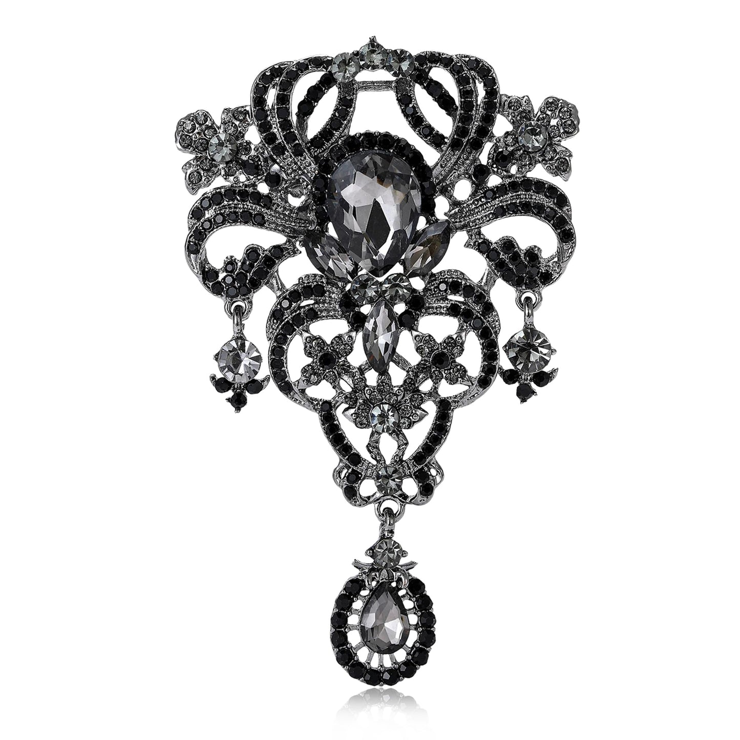 YOQUCOL Retro Black Austrian Crystal Big Brooch Pin for Women Large Flower Shape Brooches Lapel Pins for Sweater,Coat Dress Accessories
